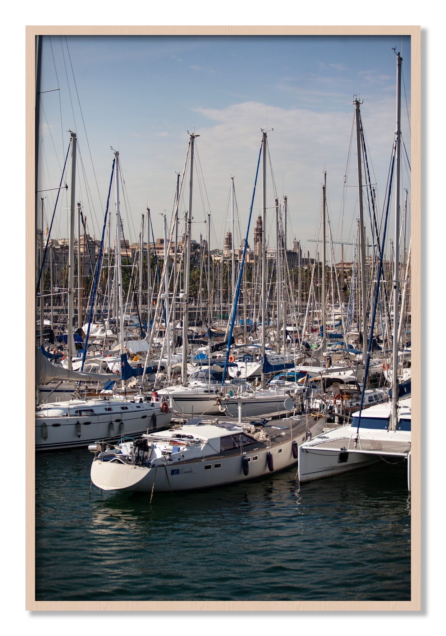 Framed photograph of Marina Nice France by Dylan Ozanich, Maple frame, Full Bleed