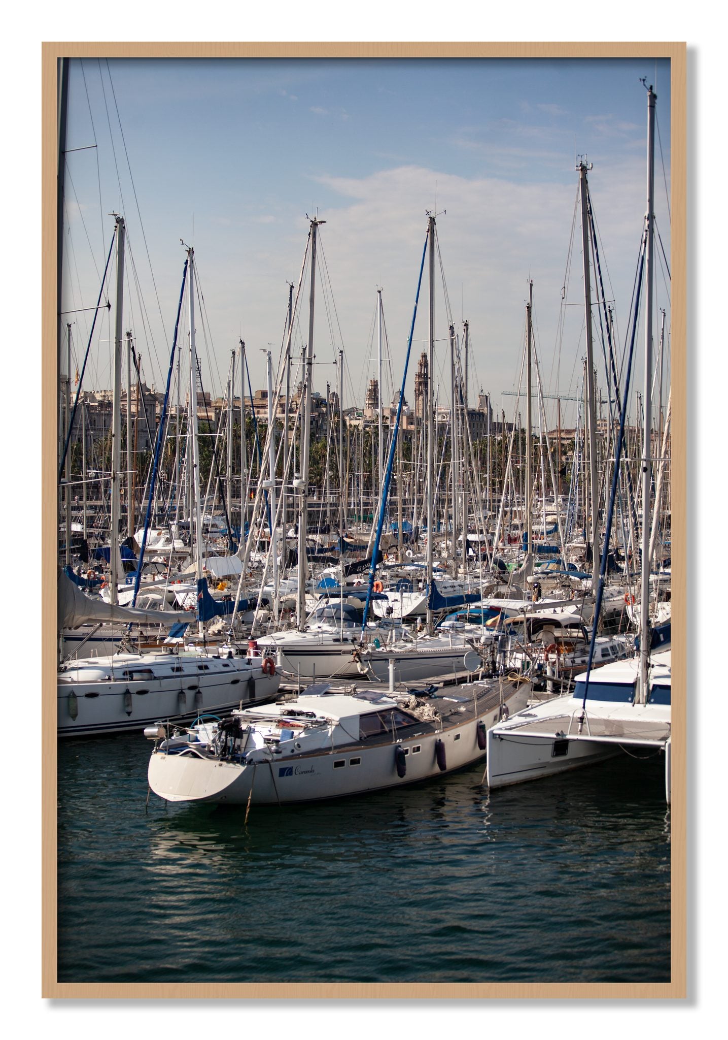 Framed photograph of Marina Nice France by Dylan Ozanich, Oak frame, Full Bleed