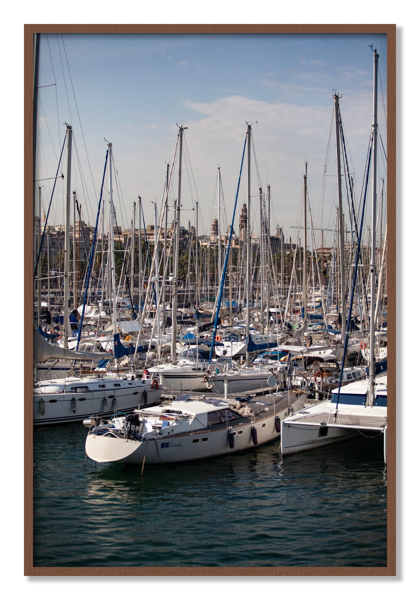 Framed photograph of Marina Nice France by Dylan Ozanich, Walnut frame, Full Bleed