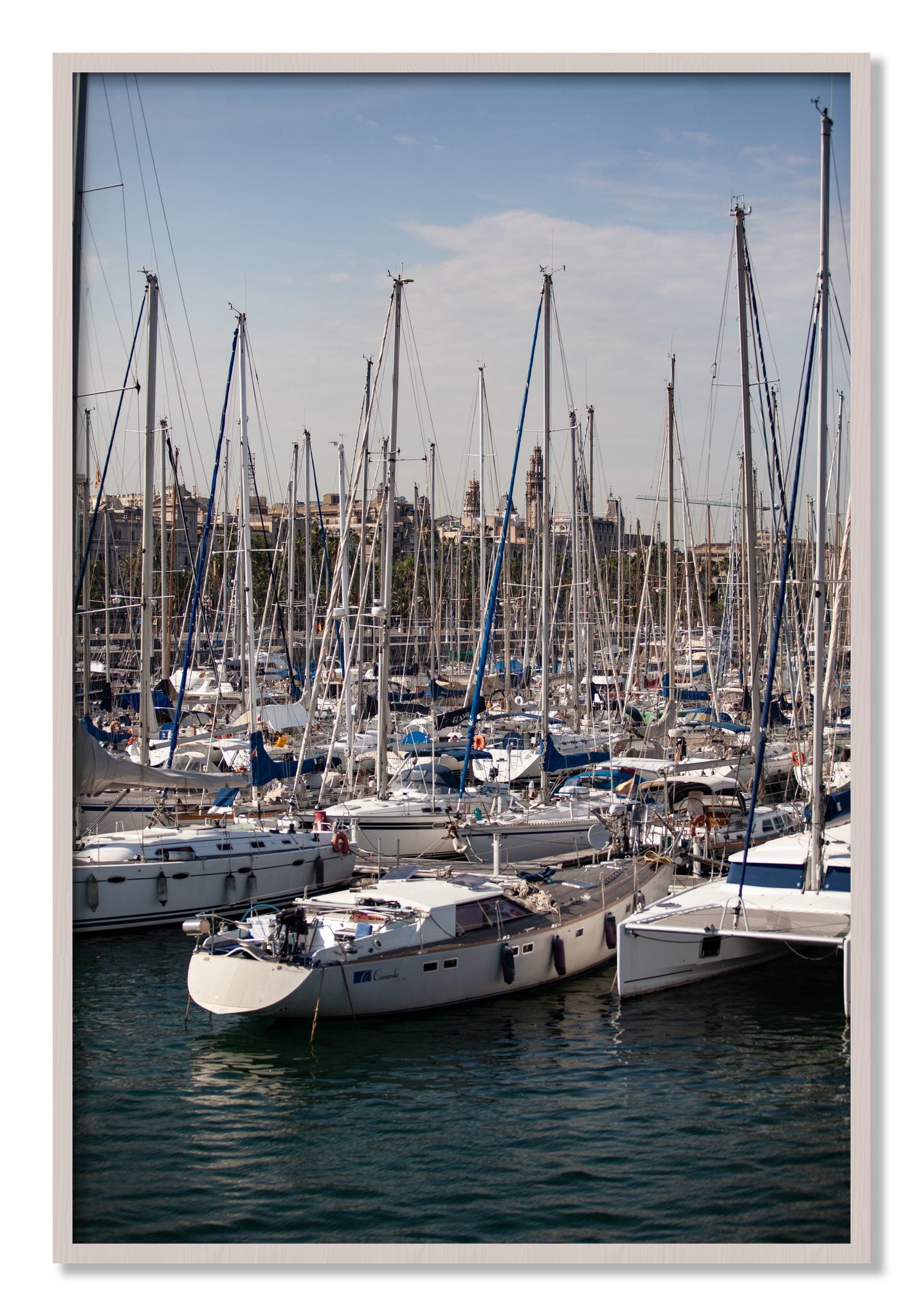 Framed photograph of Marina Nice France by Dylan Ozanich, White Maple frame, Full Bleed