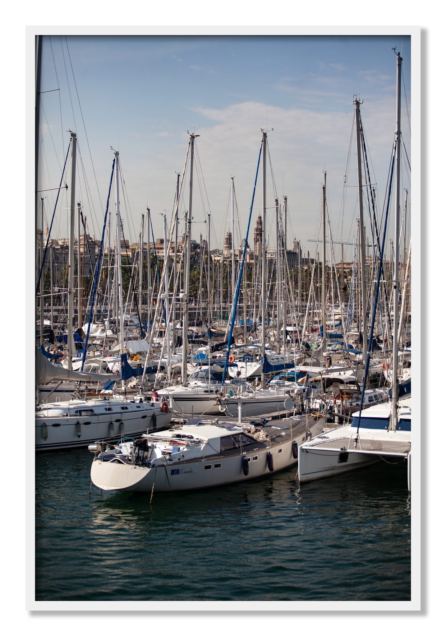 Framed photograph of Marina Nice France by Dylan Ozanich, White frame, Full Bleed