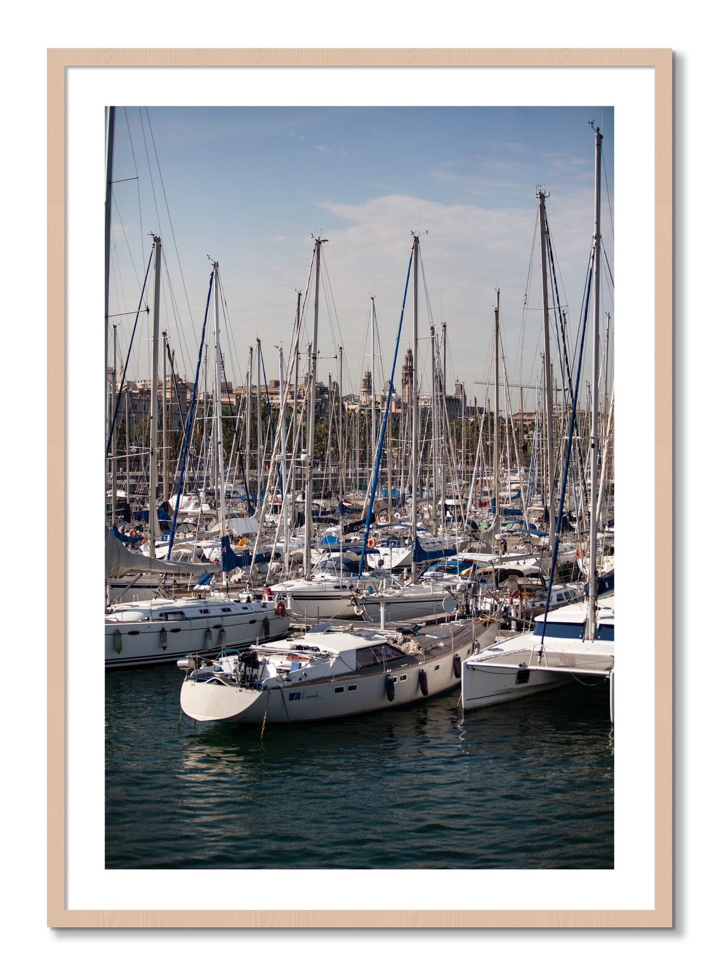 Framed photograph of Marina Nice France by Dylan Ozanich, Maple frame, Borders