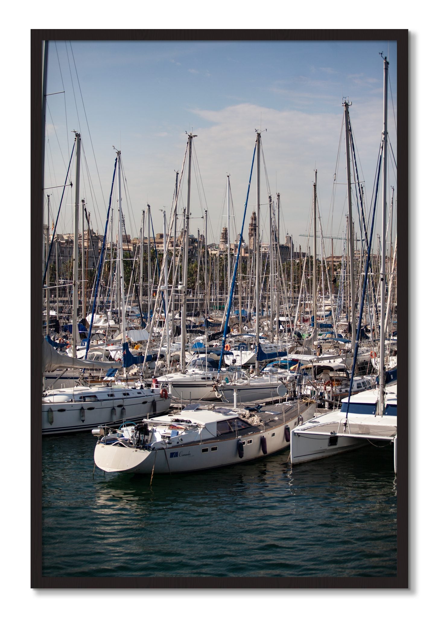 Framed photograph of Marina Nice France by Dylan Ozanich, Black Walnut frame, Full Bleed