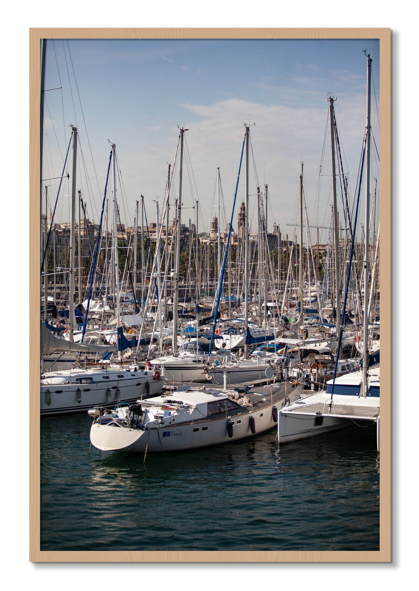 Framed photograph of Marina Nice France by Dylan Ozanich, Oak frame, Full Bleed