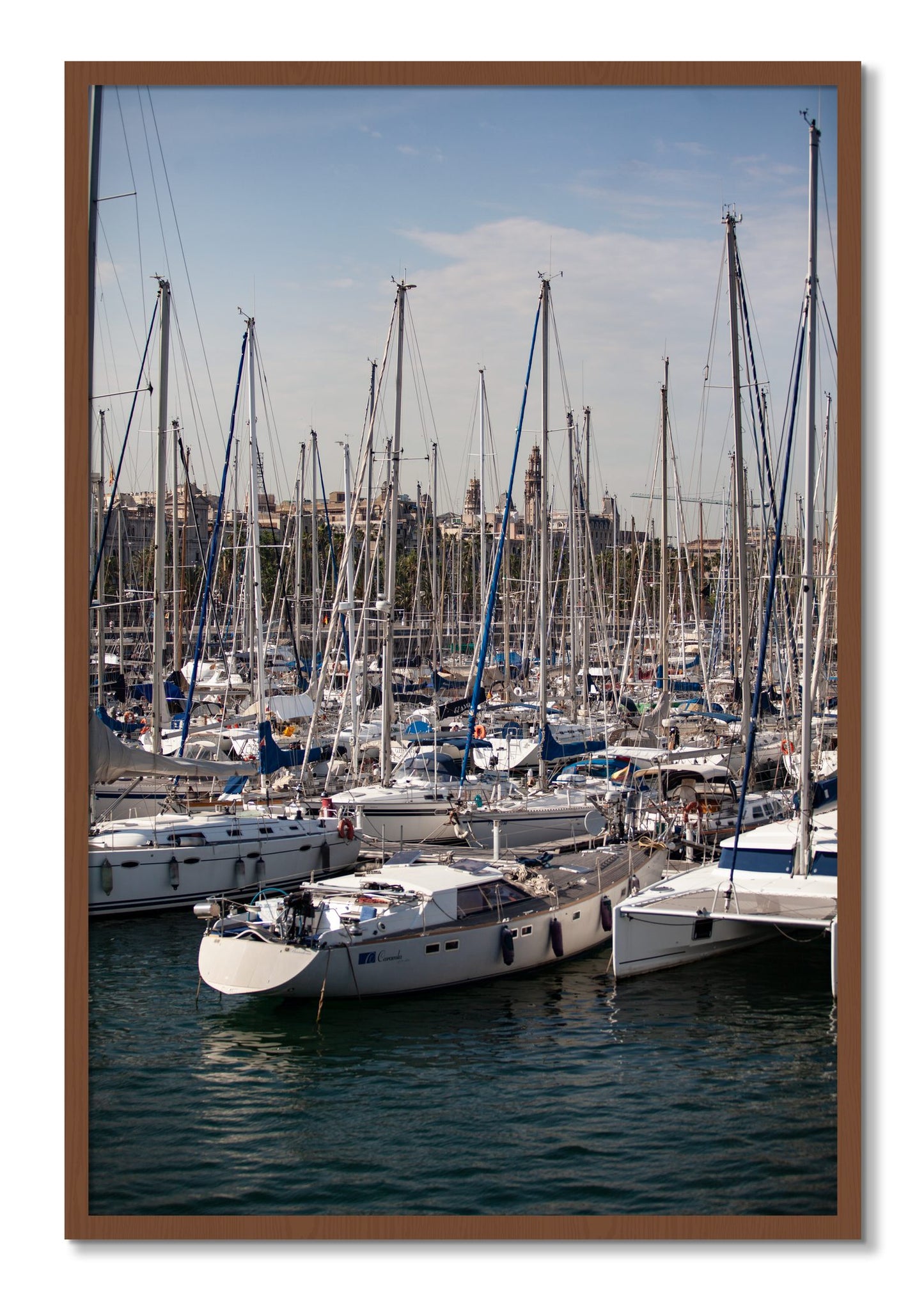 Framed photograph of Marina Nice France by Dylan Ozanich, Walnut frame, Full Bleed