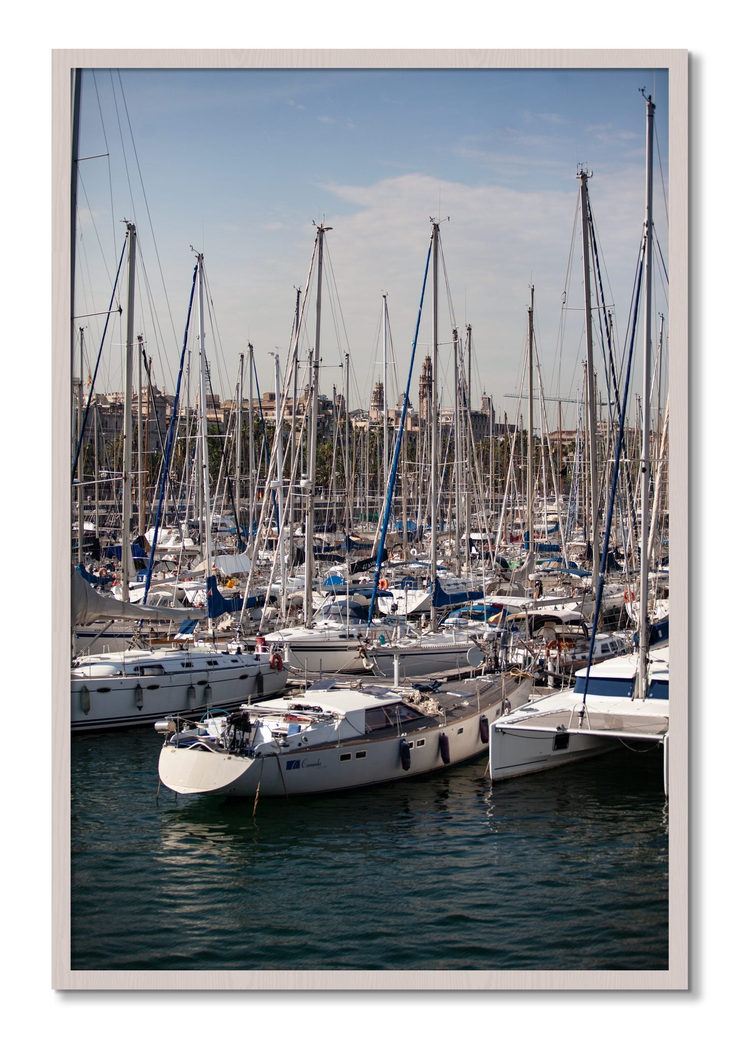 Framed photograph of Marina Nice France by Dylan Ozanich, White Maple frame, Full Bleed