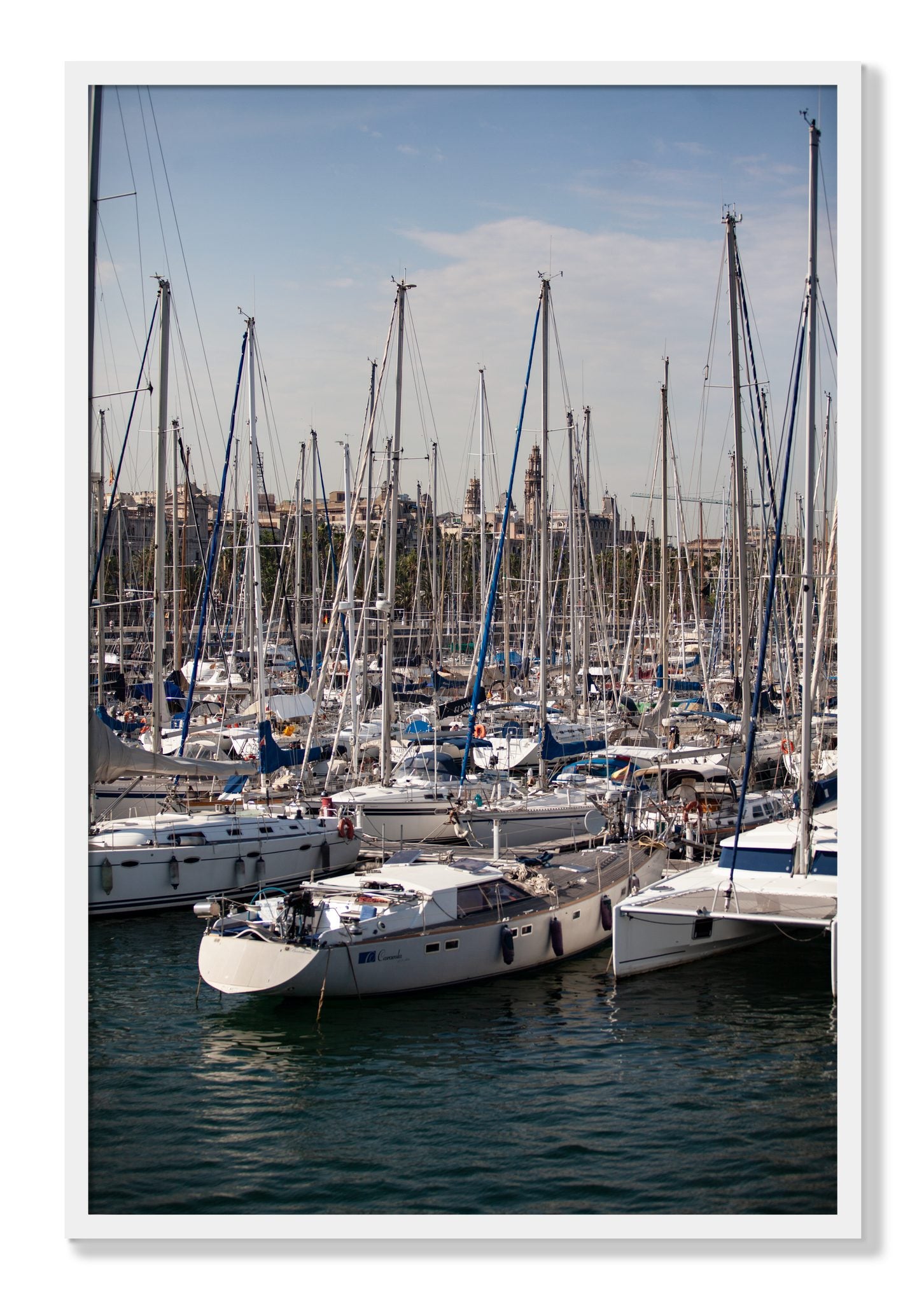 Framed photograph of Marina Nice France by Dylan Ozanich, White frame, Full Bleed