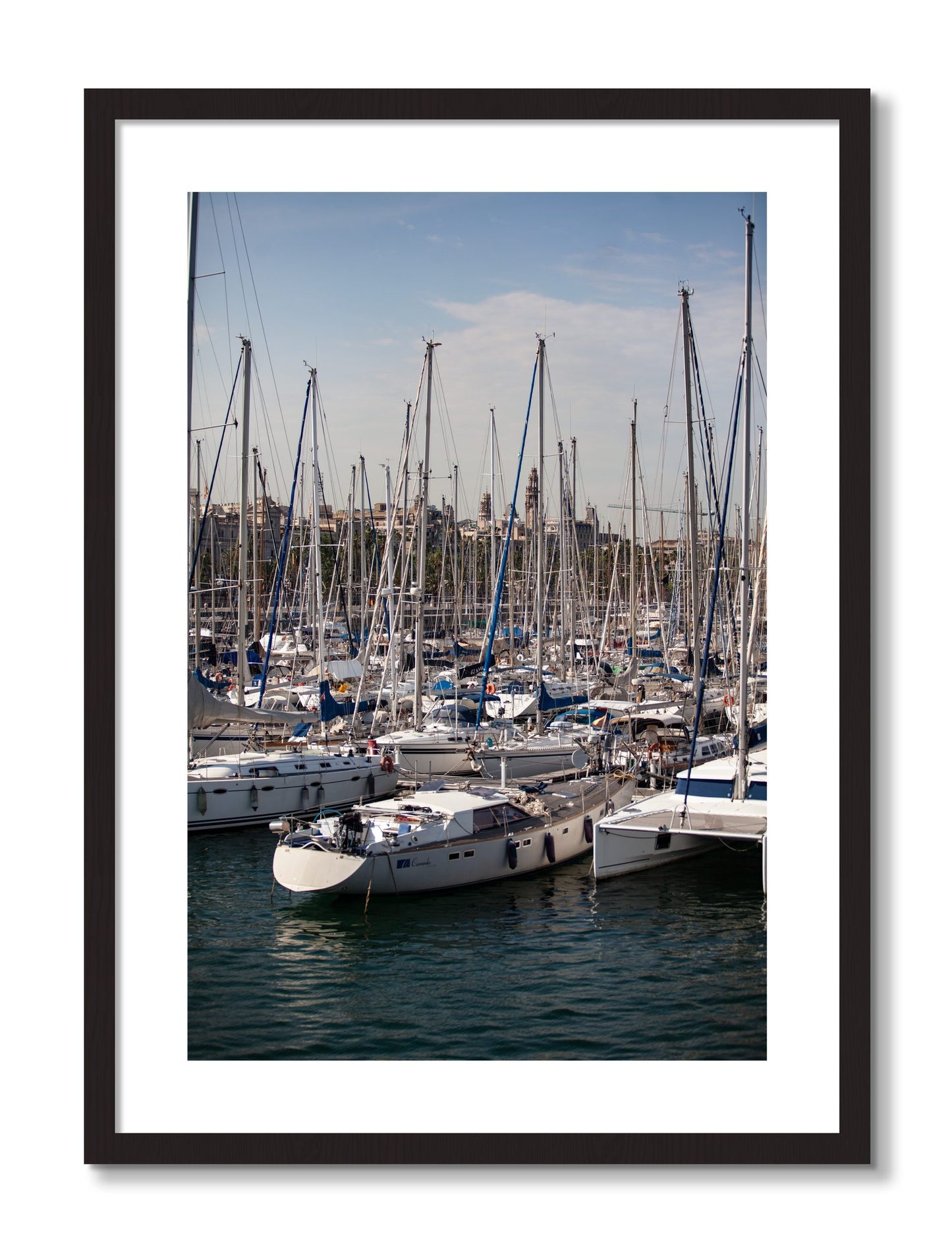 Framed photograph of Marina Nice France by Dylan Ozanich, Black Walnut frame, Borders