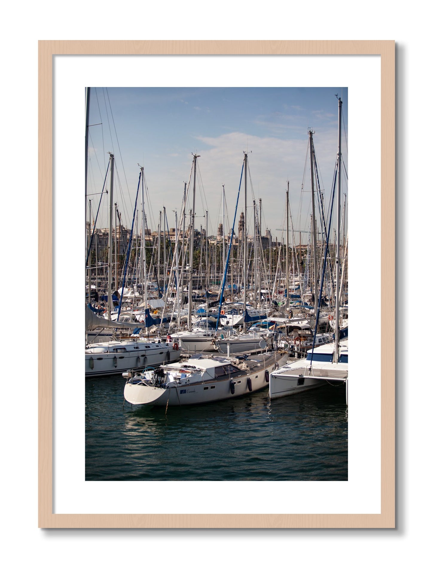 Framed photograph of Marina Nice France by Dylan Ozanich, Maple frame, Borders