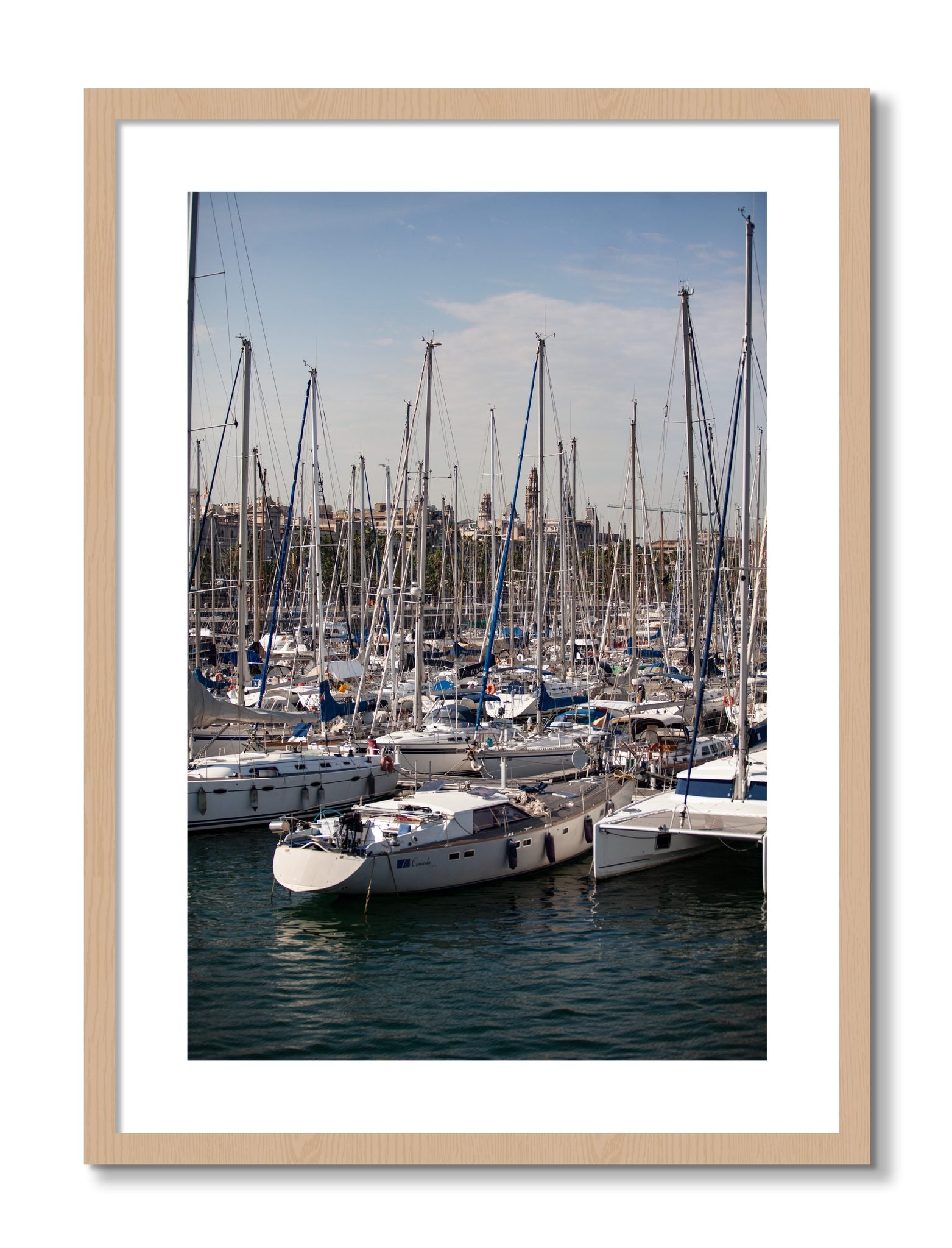 Framed photograph of Marina Nice France by Dylan Ozanich, Oak frame, Borders