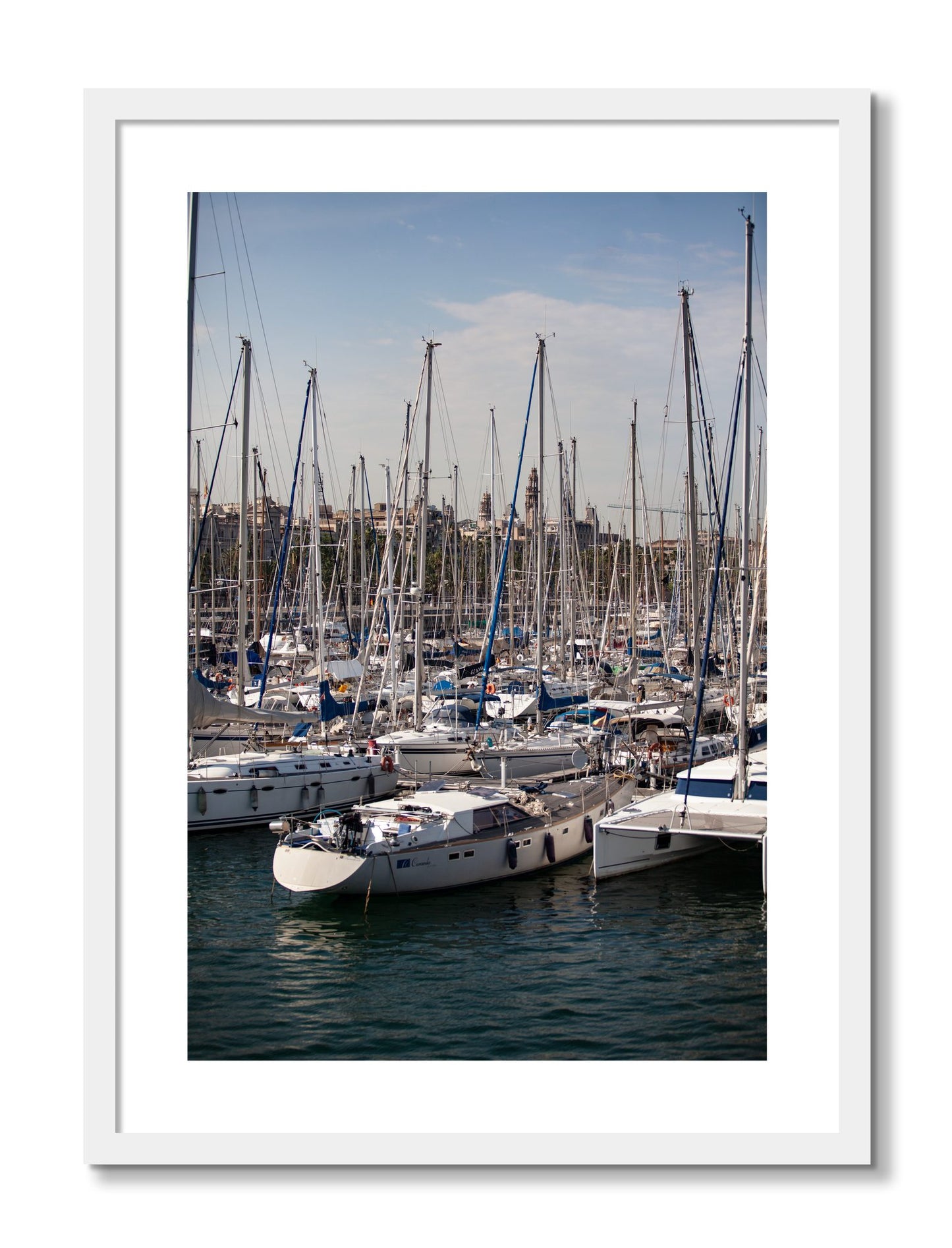 Framed photograph of Marina Nice France by Dylan Ozanich, White frame, Borders