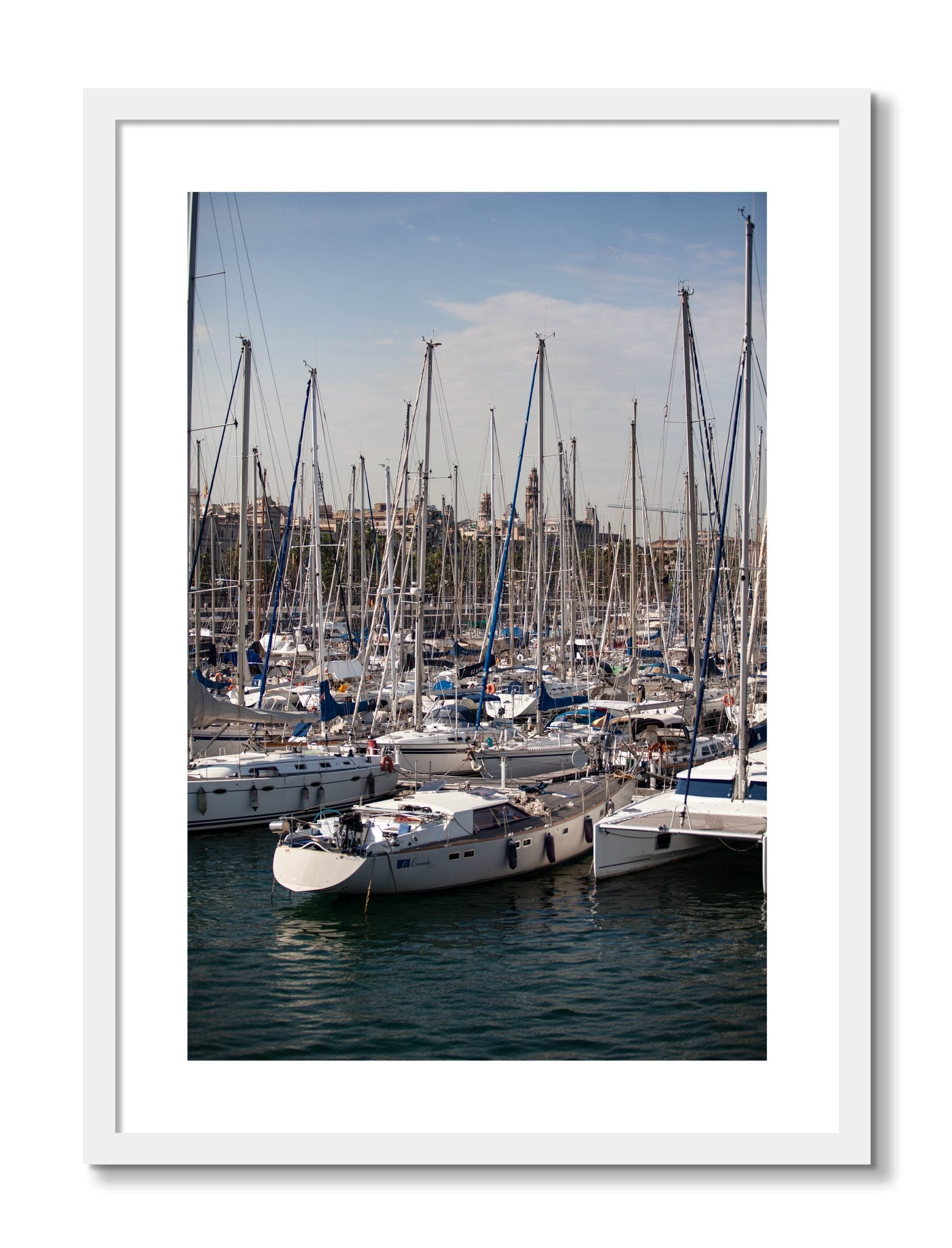 Framed photograph of Marina Nice France by Dylan Ozanich, White frame, Borders