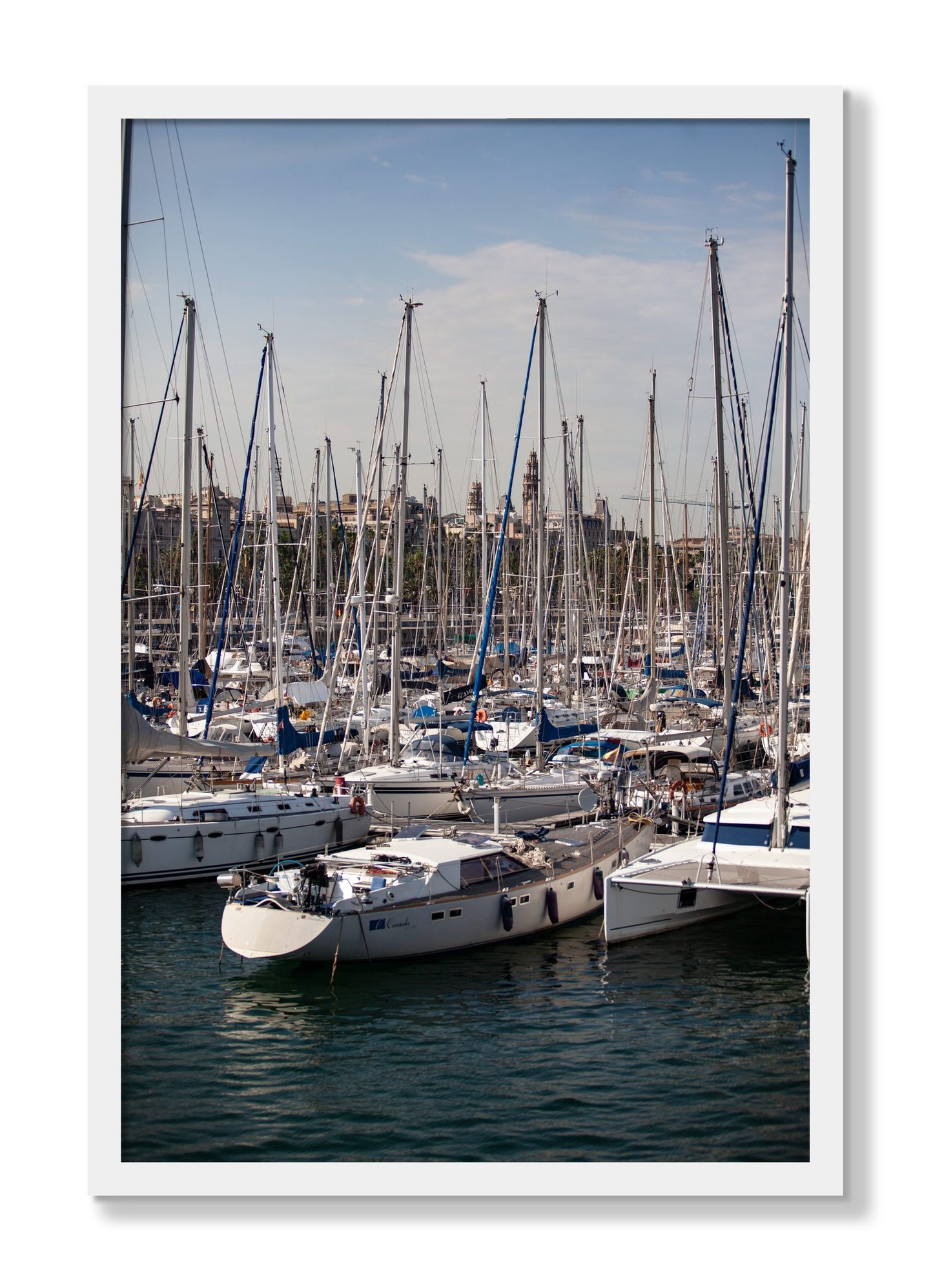 Framed photograph of Marina Nice France by Dylan Ozanich, White frame, Full Bleed