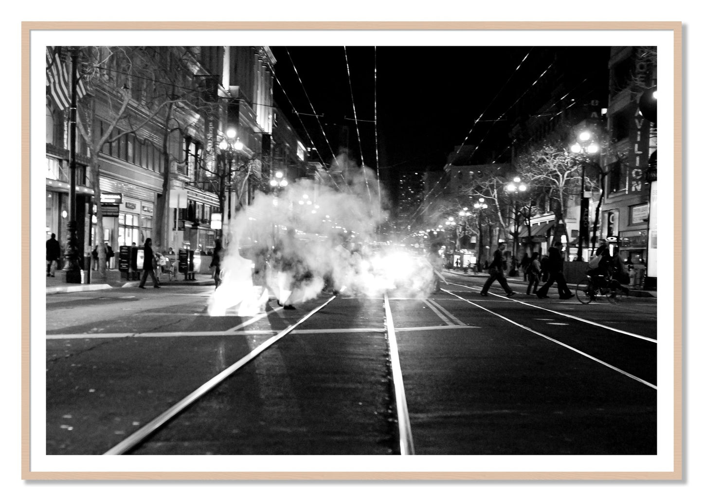 Market Street by Dylan Ozanich, 48×72 print with a White Border in a Maple frame