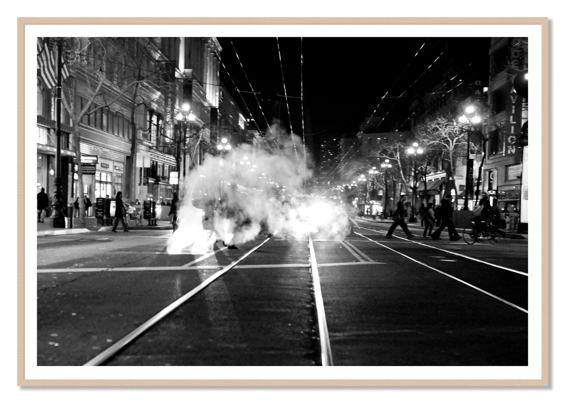 Market Street by Dylan Ozanich, 48×72 print with a White Border in a Maple frame