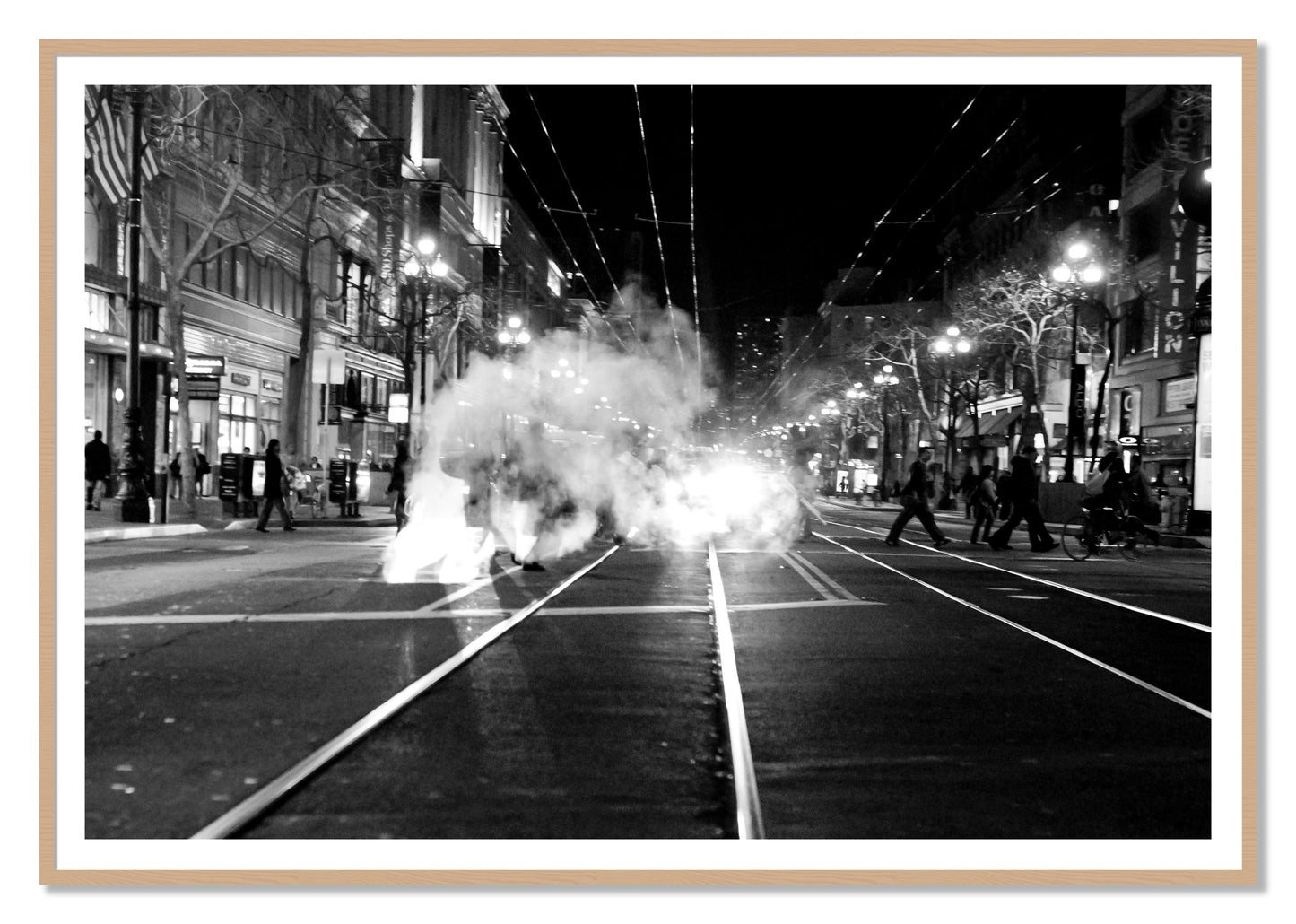 Market Street by Dylan Ozanich, 48×72 print with a White Border in an Oak frame