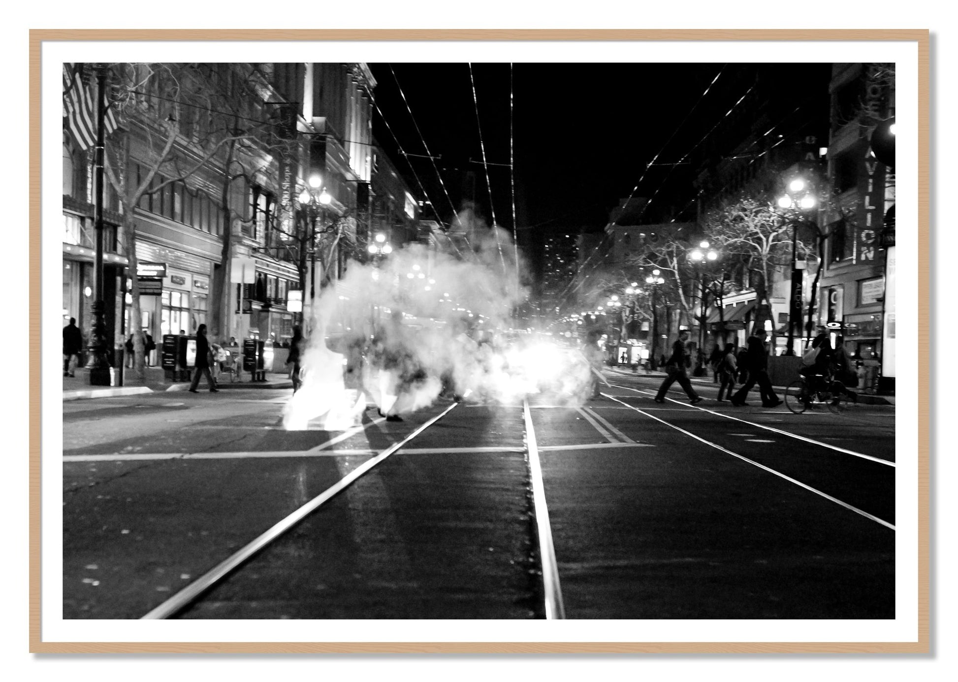 Market Street by Dylan Ozanich, 48×72 print with a White Border in an Oak frame