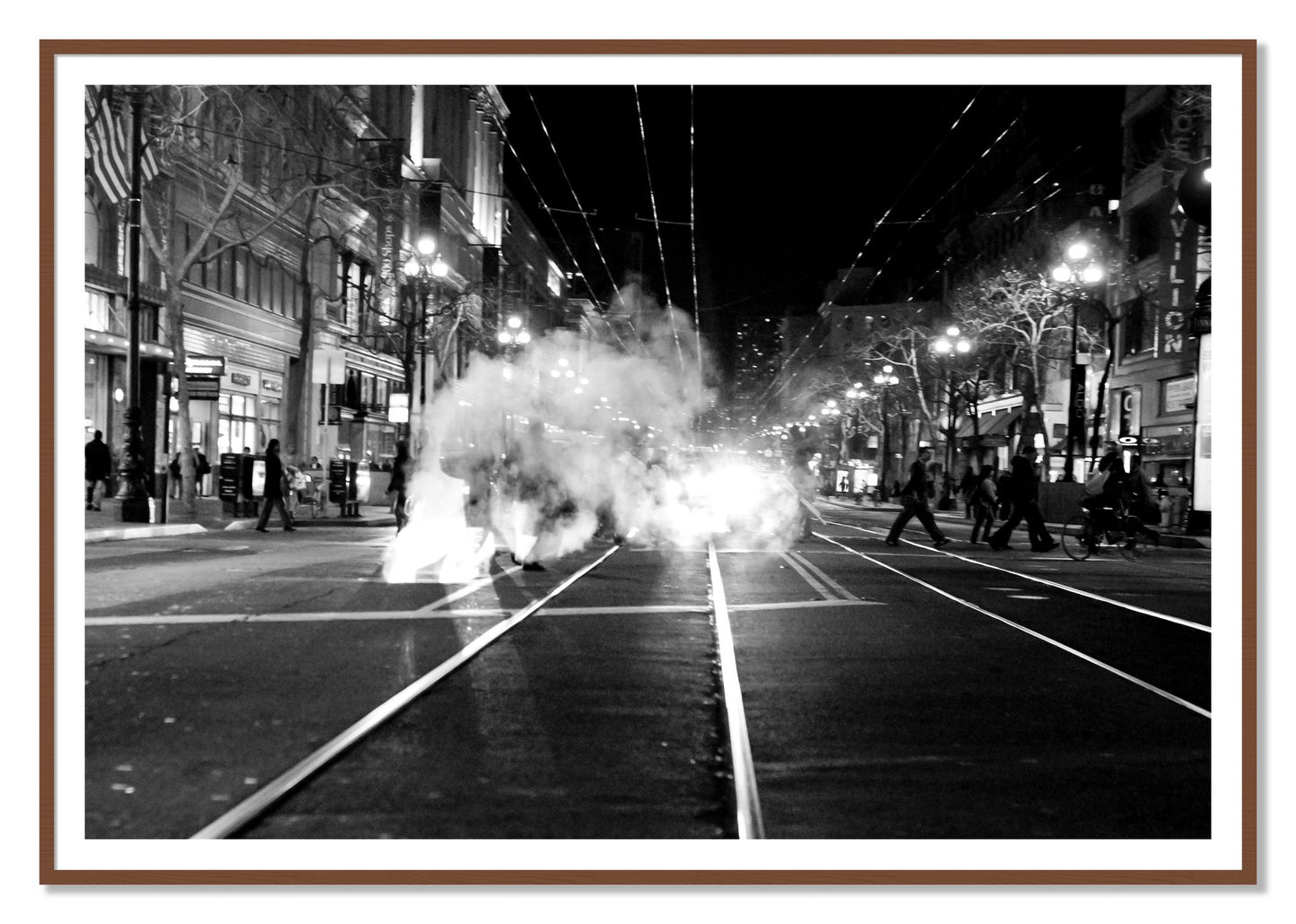 Market Street by Dylan Ozanich, 48×72 print with a White Border in a Walnut frame