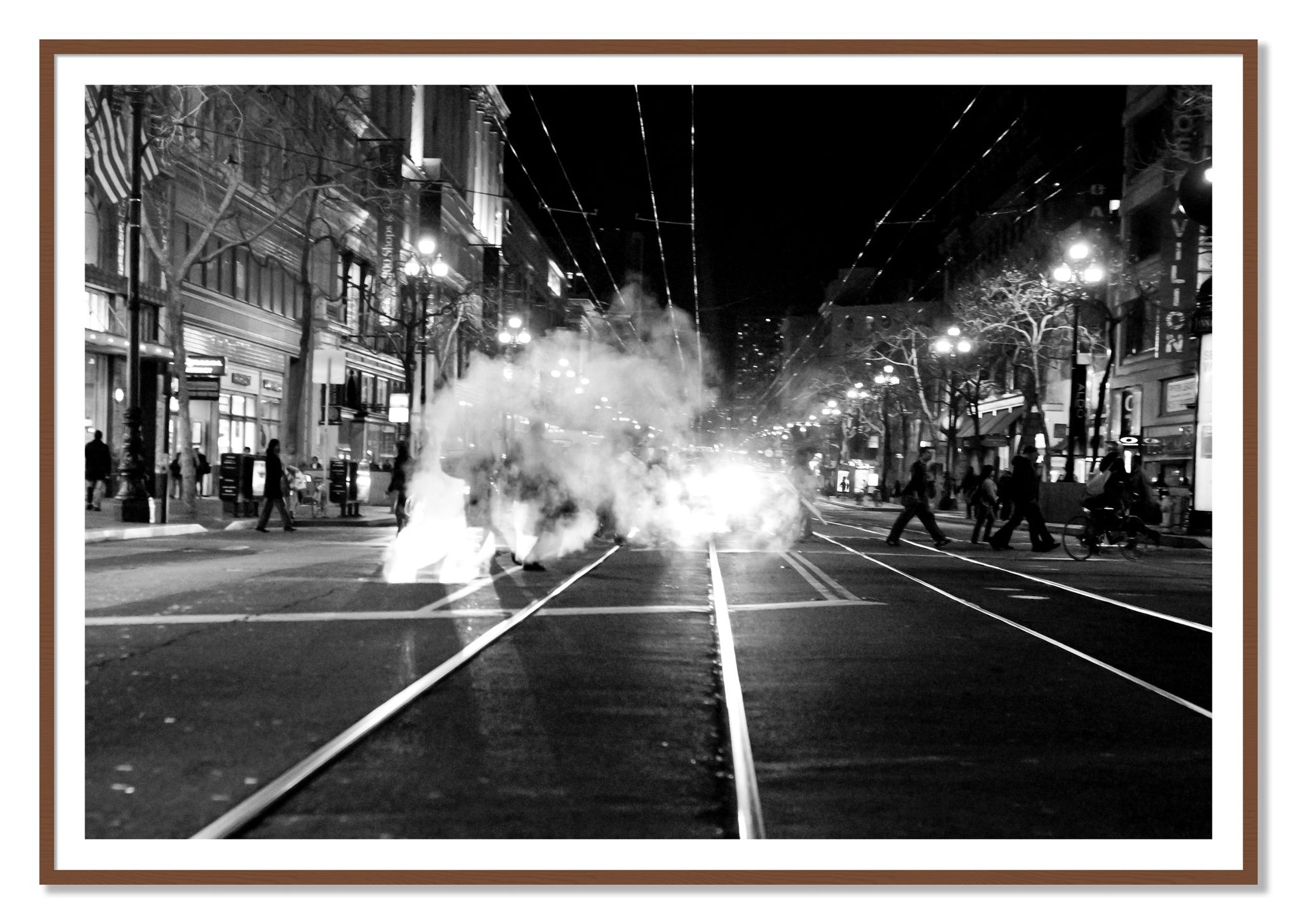 Market Street by Dylan Ozanich, 48×72 print with a White Border in a Walnut frame