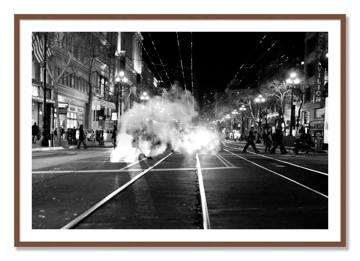 Framed photograph of Market Street by Dylan Ozanich, Walnut frame, Borders