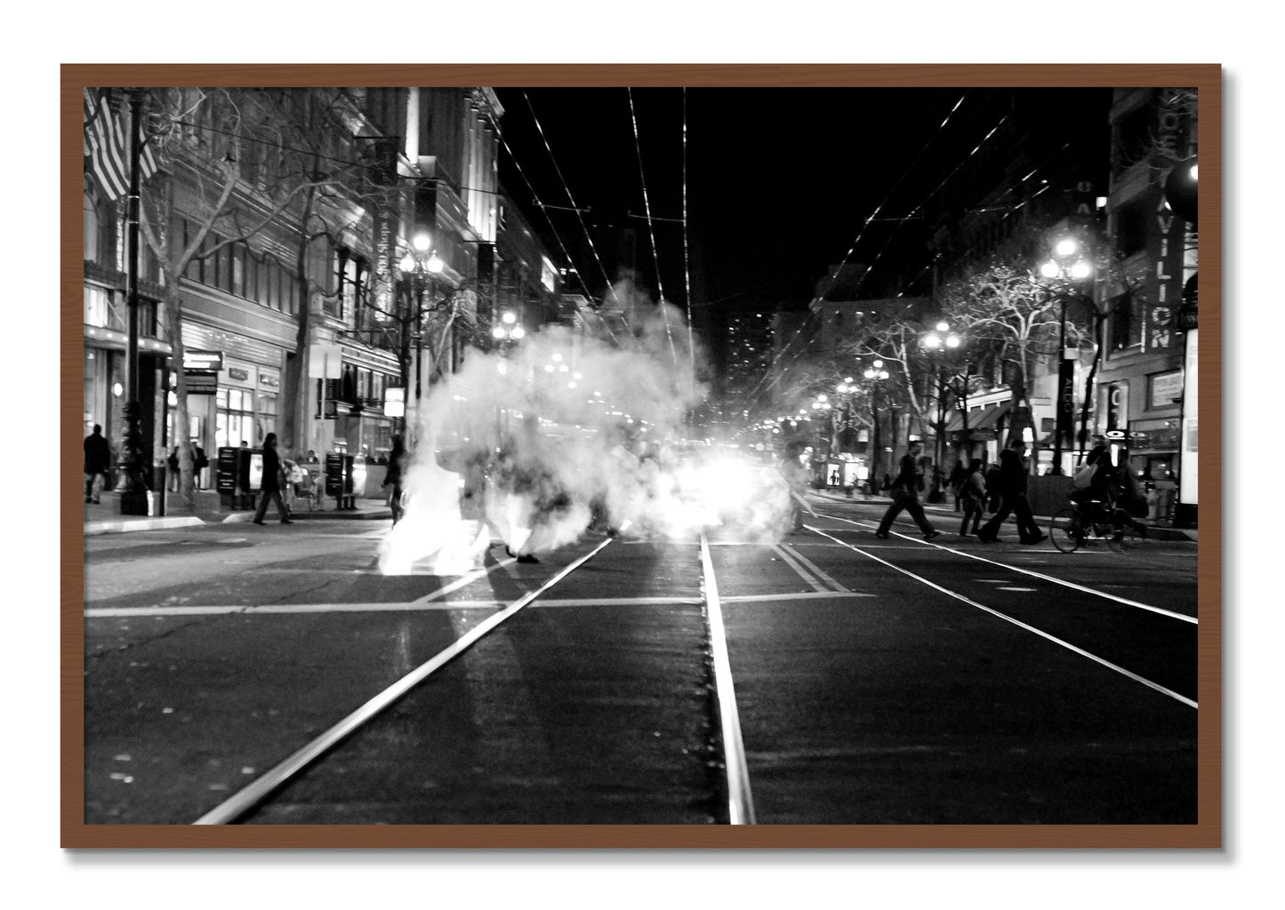 Framed photograph of Market Street by Dylan Ozanich, Walnut frame, Full Bleed