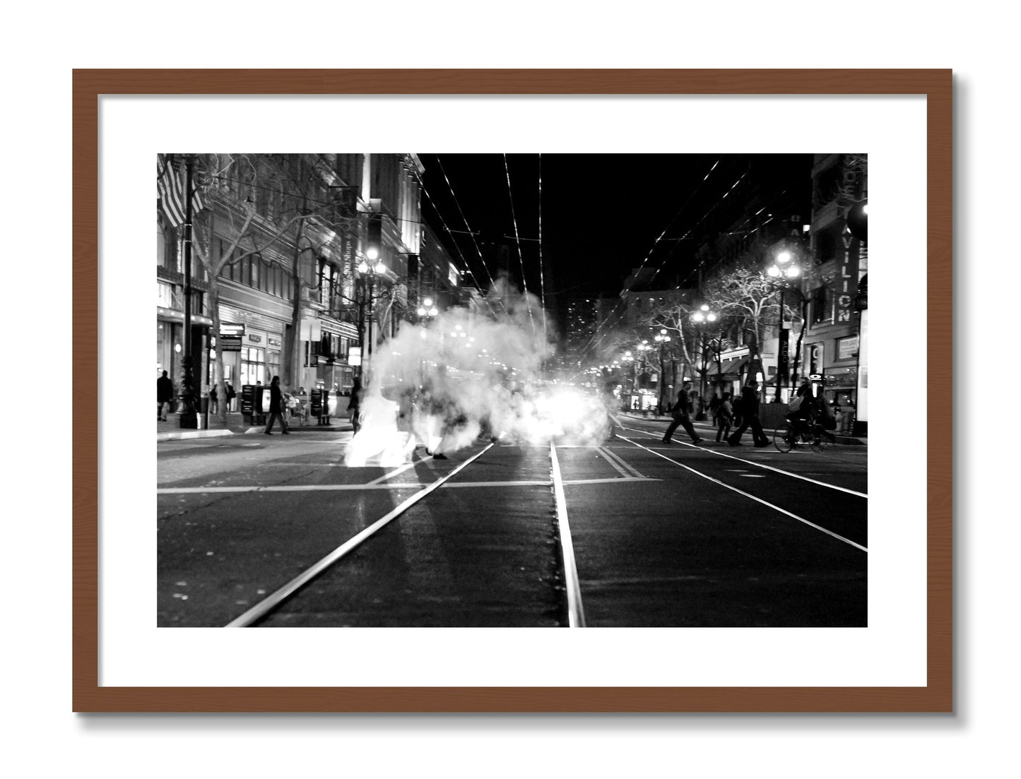 Framed photograph of Market Street by Dylan Ozanich, Walnut frame, Borders