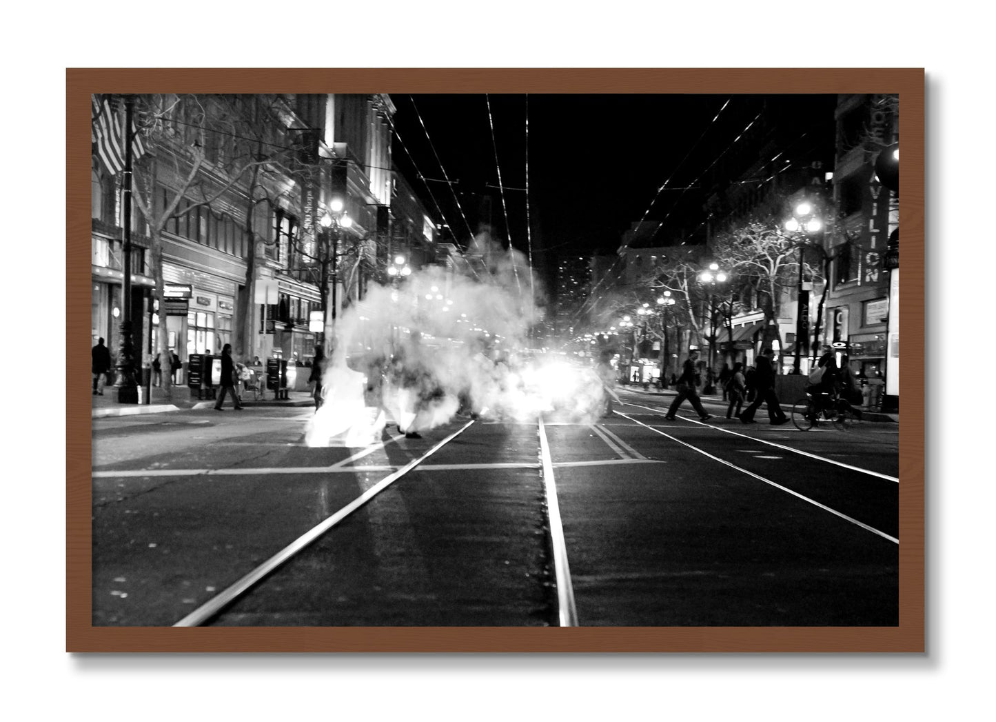 Framed photograph of Market Street by Dylan Ozanich, Walnut frame, Full Bleed