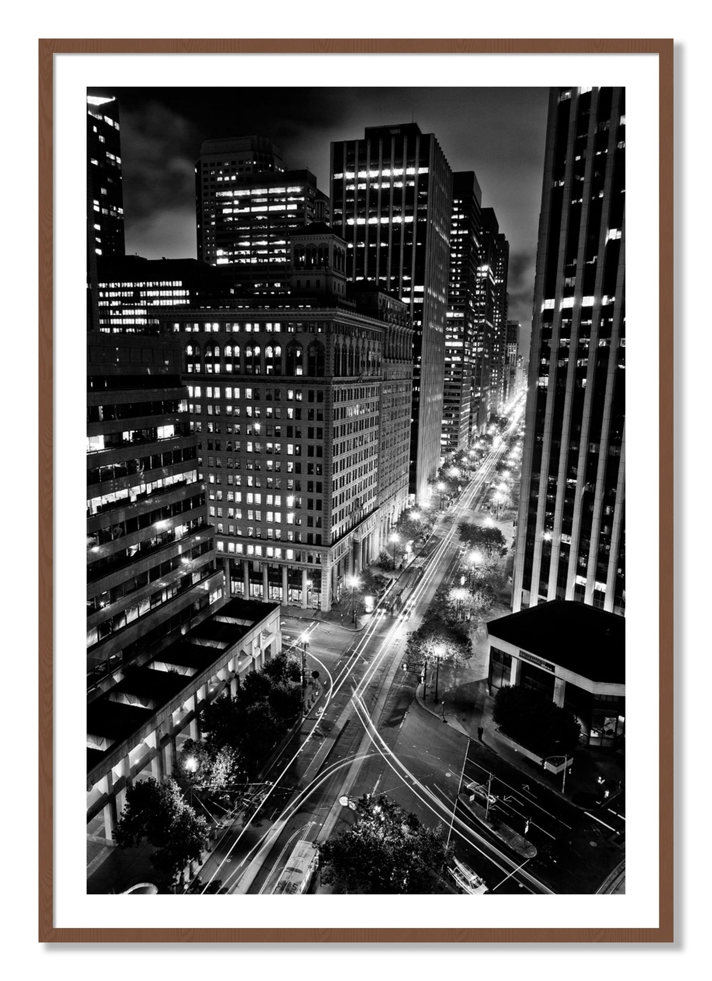 Framed photograph of Market by Dylan Ozanich, Walnut frame, Borders