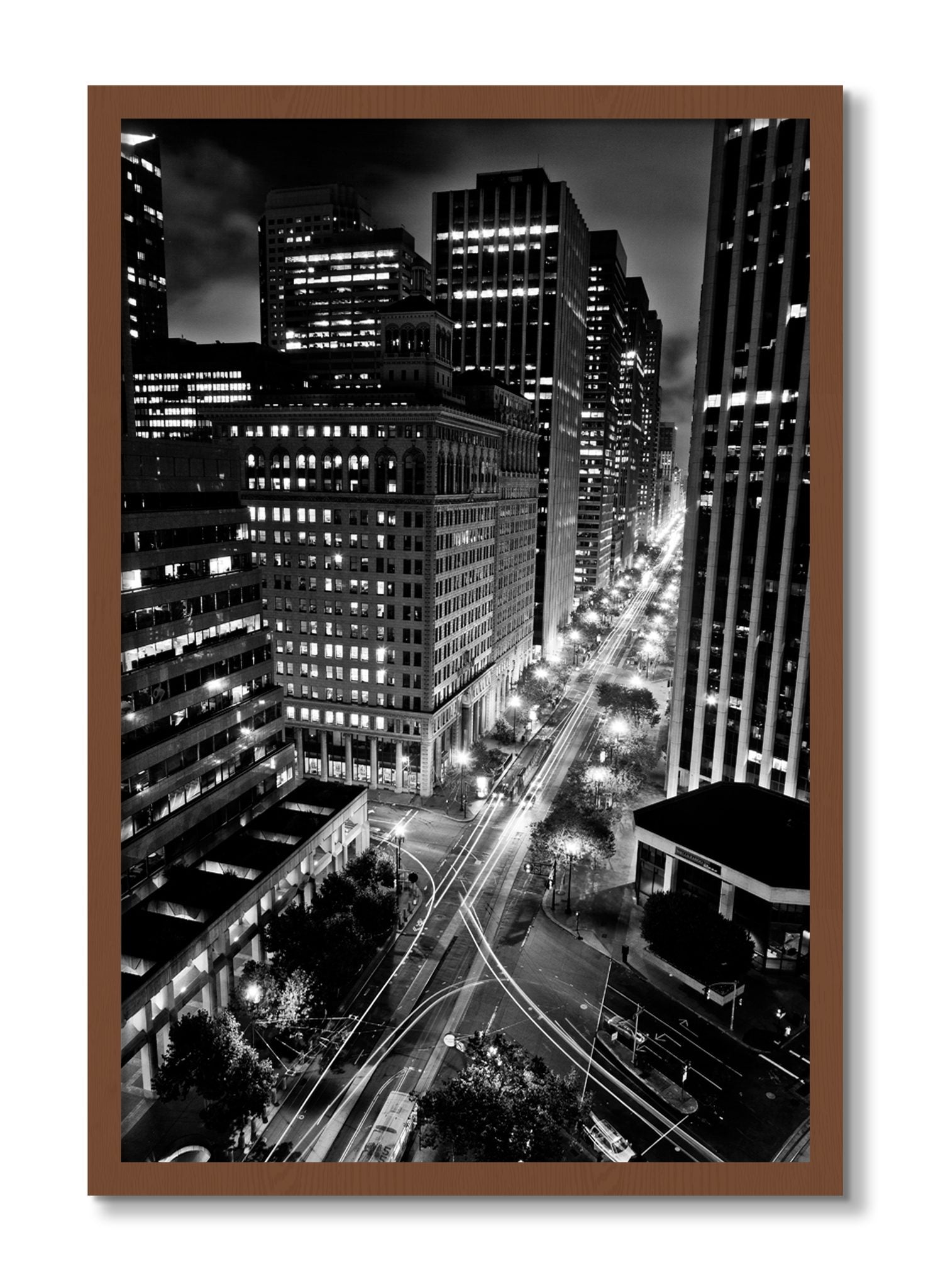 Framed photograph of Market by Dylan Ozanich, Walnut frame, Full Bleed