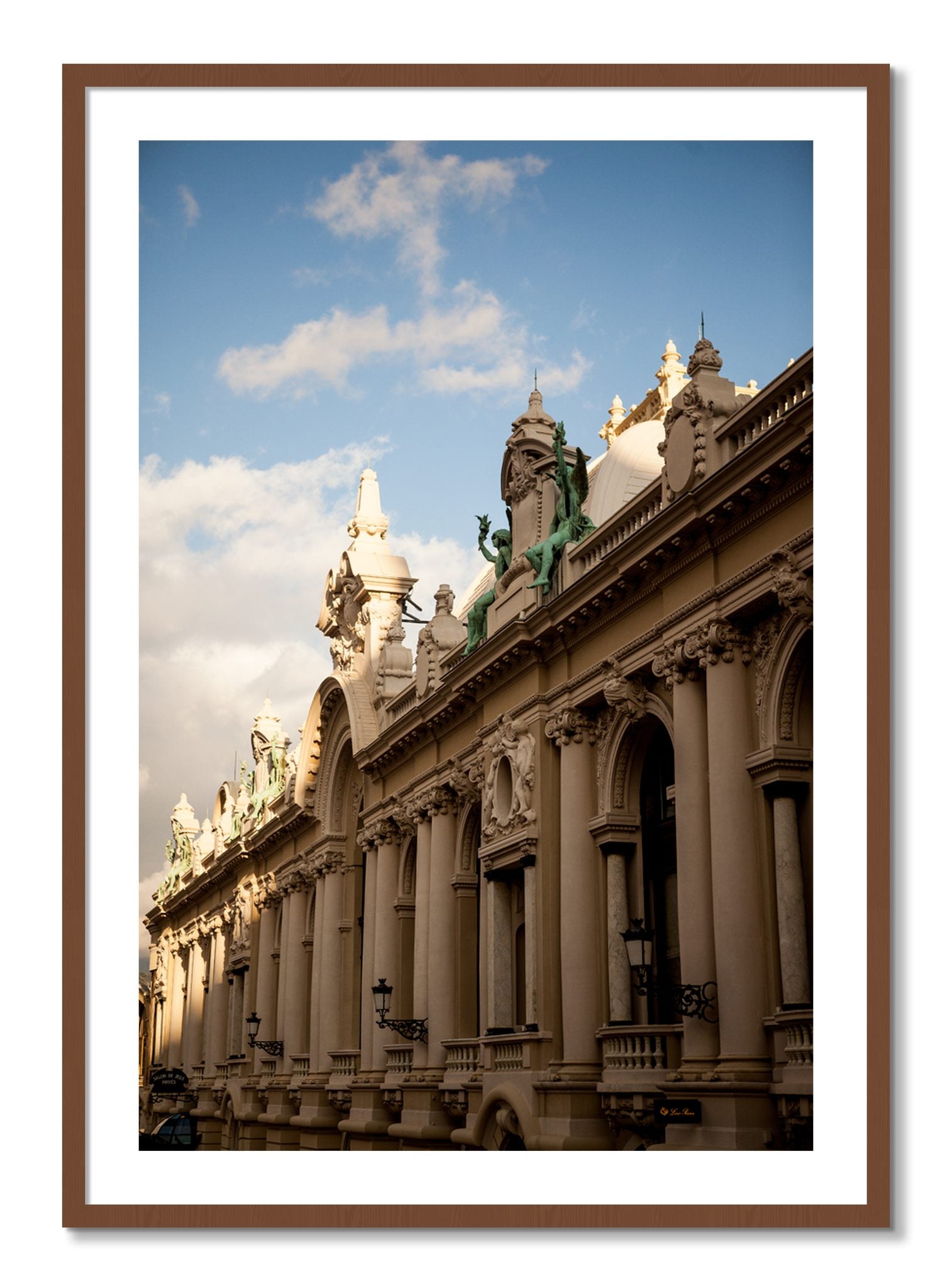 Framed photograph of Monoco by Dylan Ozanich, Walnut frame, Borders