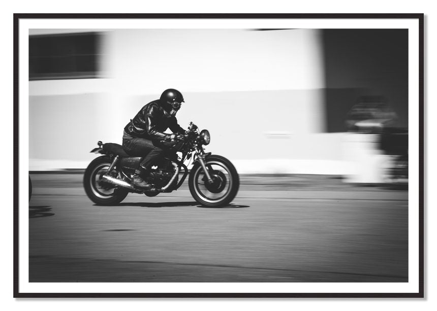 Moto Blurred by Dylan Ozanich, 48×72 print with a White Border in a Black Walnut frame