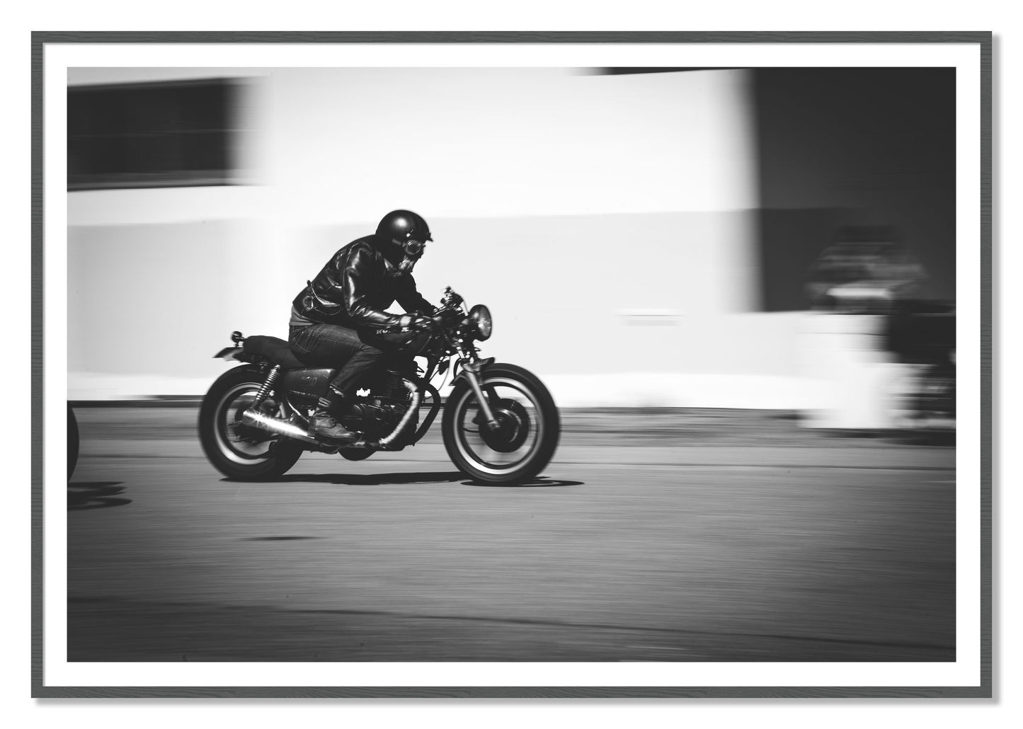 Moto Blurred by Dylan Ozanich, 48×72 print with a White Border in a Grey frame