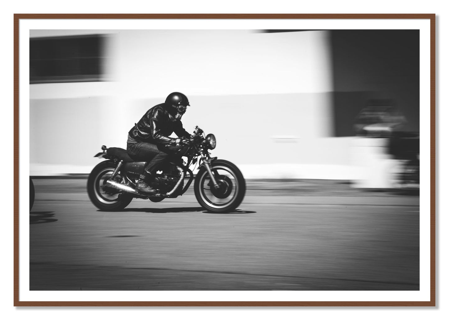 Moto Blurred by Dylan Ozanich, 48×72 print with a White Border in a Walnut frame