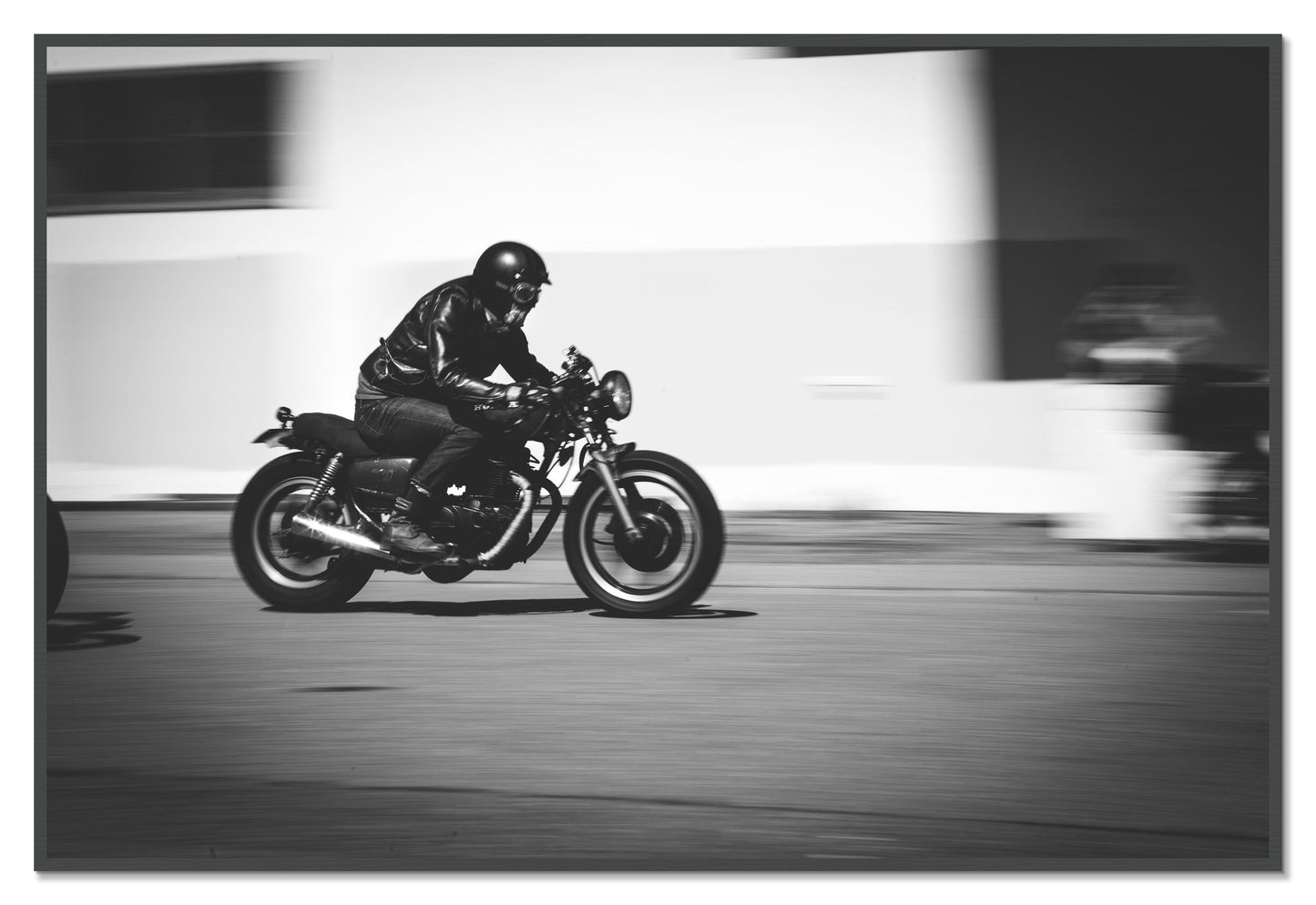 Moto Blurred by Dylan Ozanich, 48×72 Full Bleed Print in a Grey frame