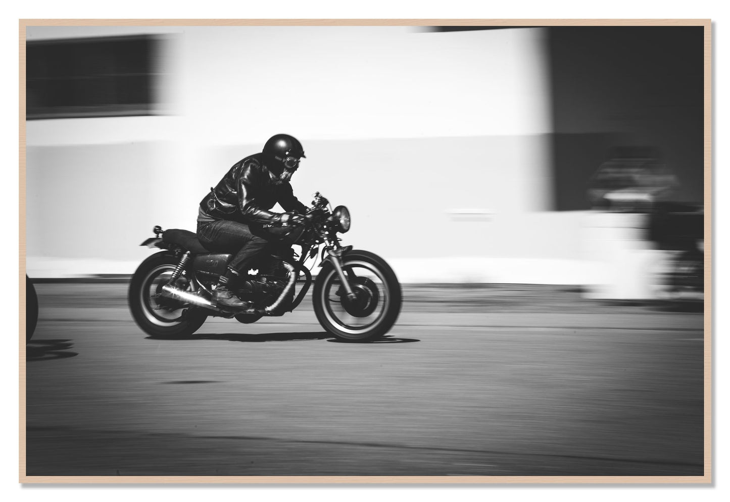 Moto Blurred by Dylan Ozanich, 48×72 Full Bleed Print in a Maple frame