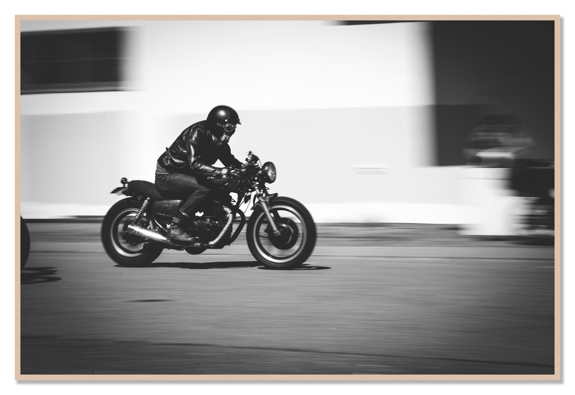 Moto Blurred by Dylan Ozanich, 48×72 Full Bleed Print in a Maple frame