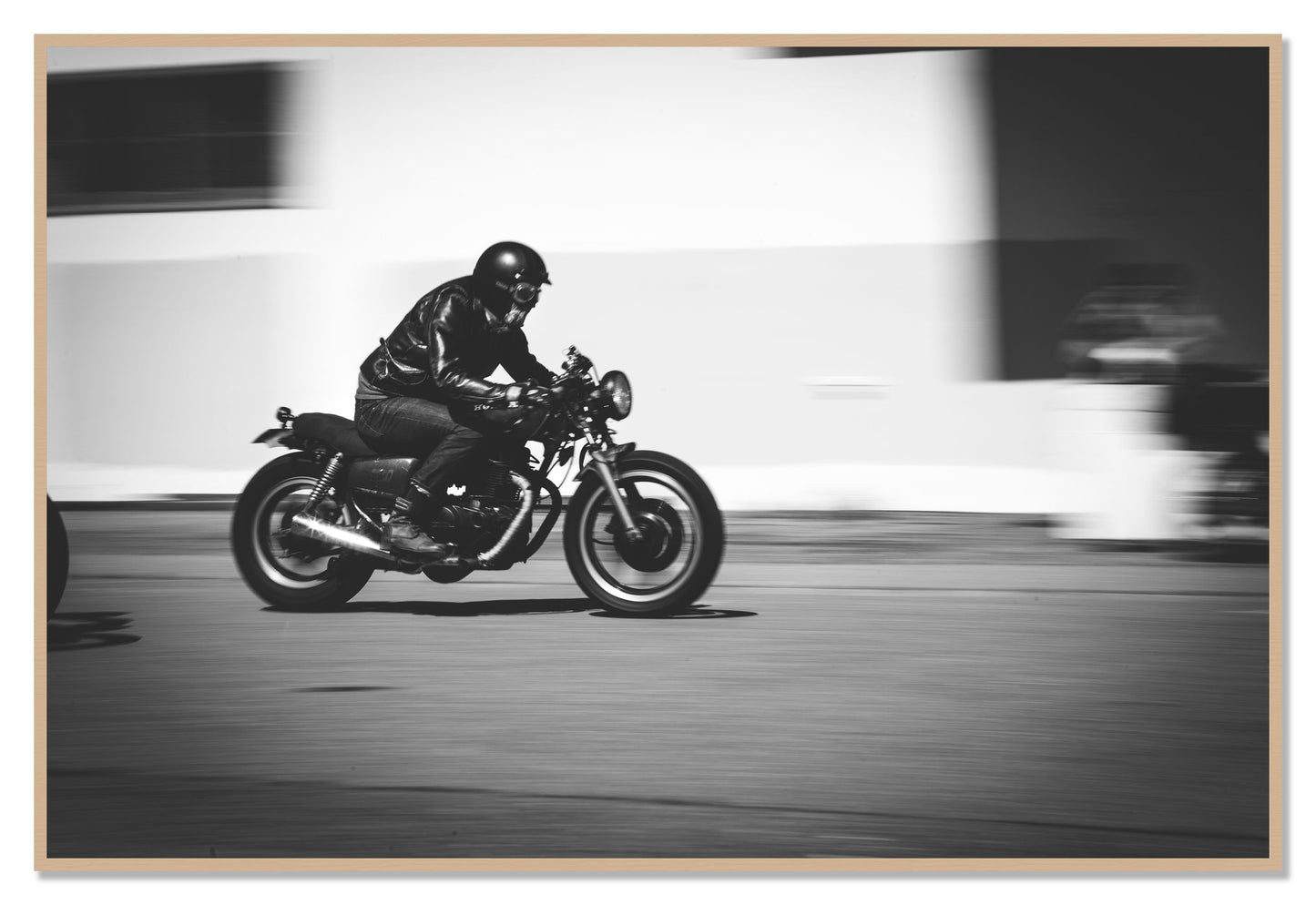 Moto Blurred by Dylan Ozanich, 48×72 Full Bleed Print in an Oak frame