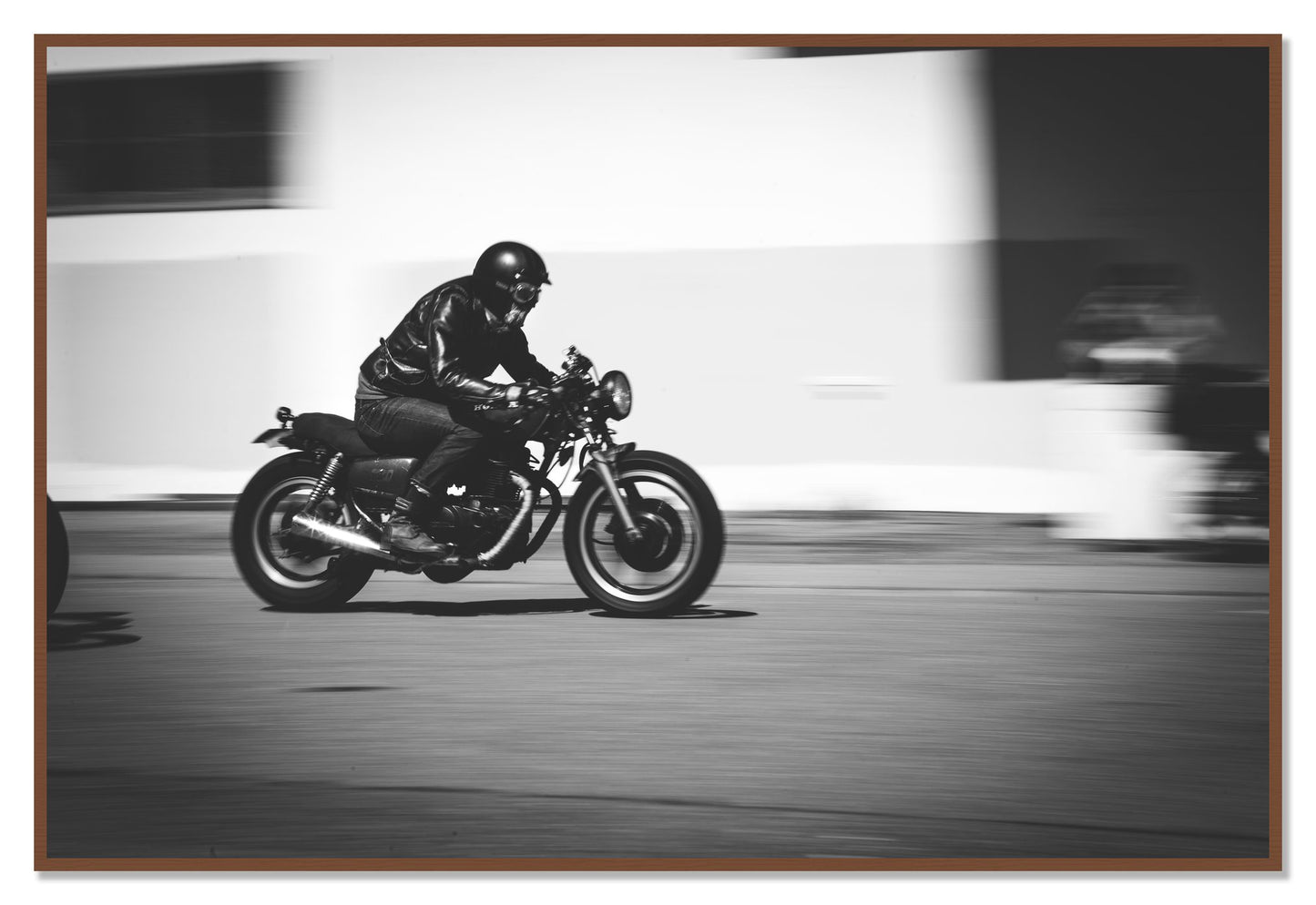 Moto Blurred by Dylan Ozanich, 48×72 Full Bleed Print in a Walnut frame