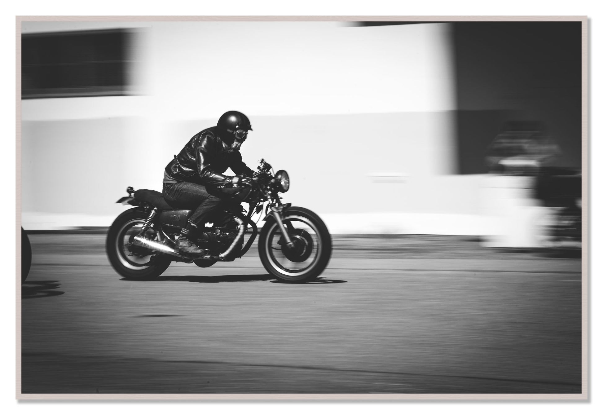 Moto Blurred by Dylan Ozanich, 48×72 Full Bleed Print in a White Maple frame
