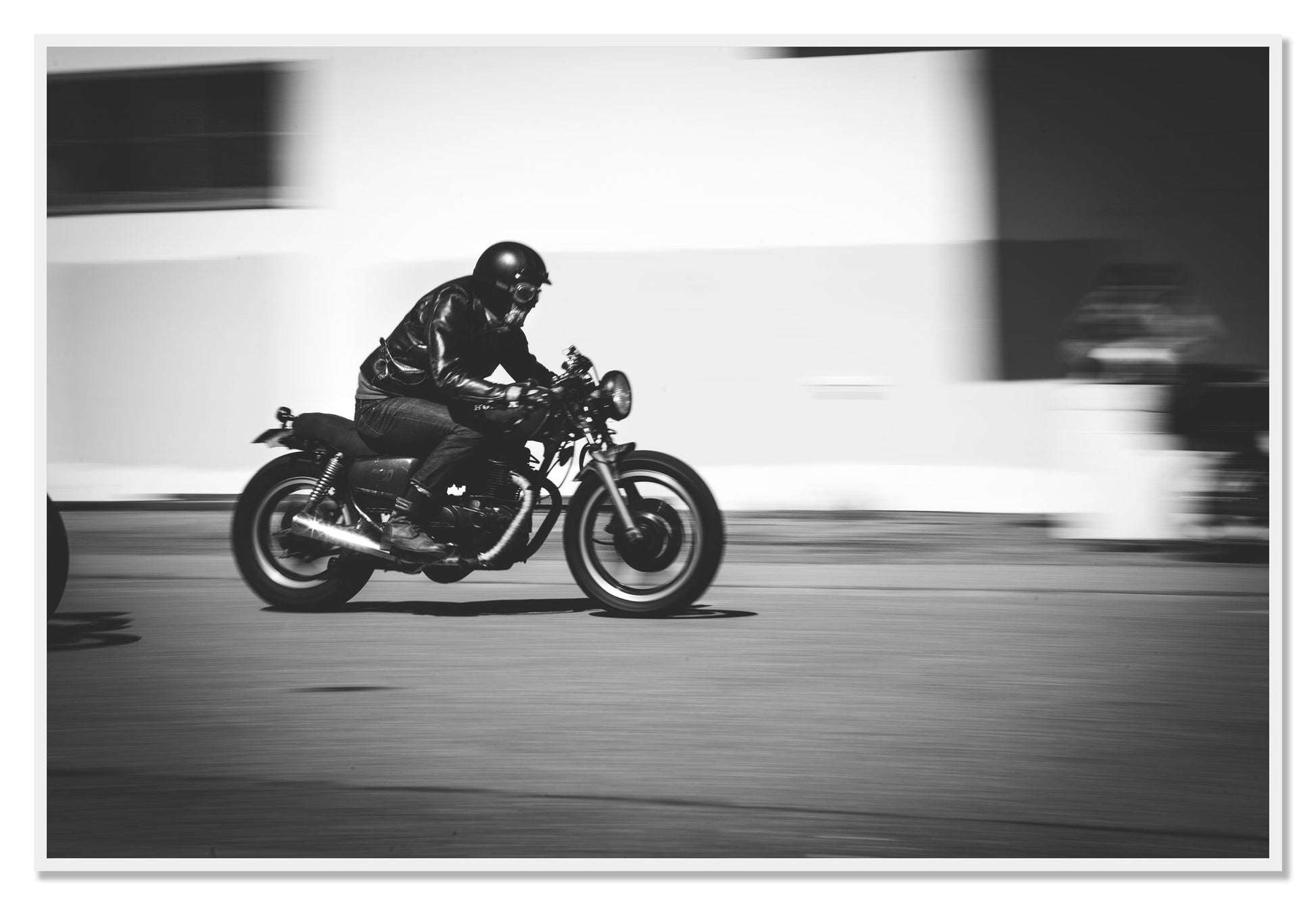 Moto Blurred by Dylan Ozanich, 48×72 Full Bleed Print in a White frame