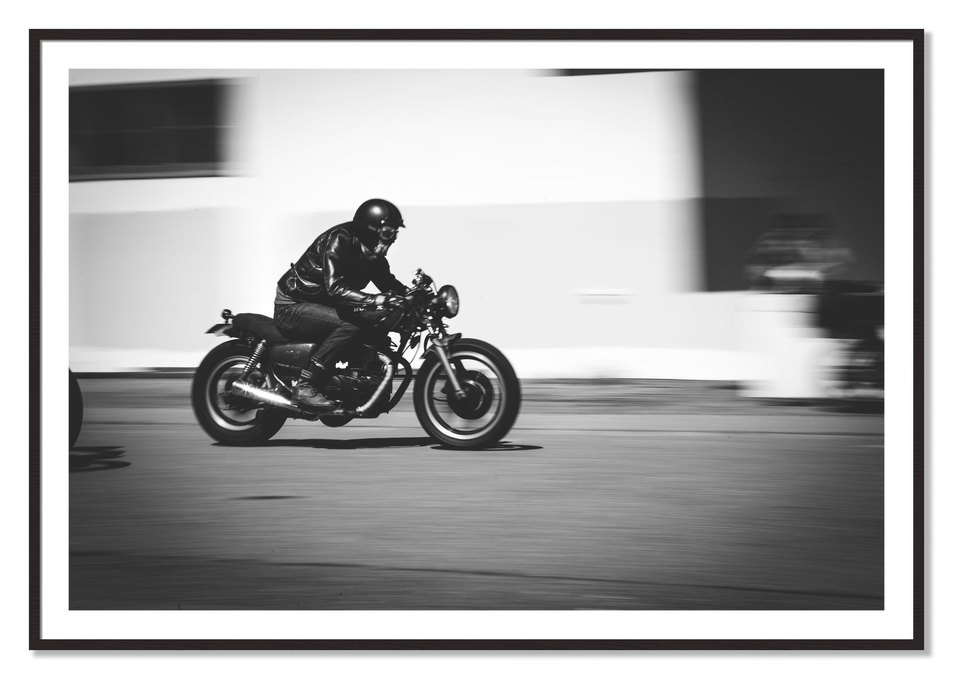 Framed photograph of Moto Blurred by Dylan Ozanich, Black Walnut frame, Borders