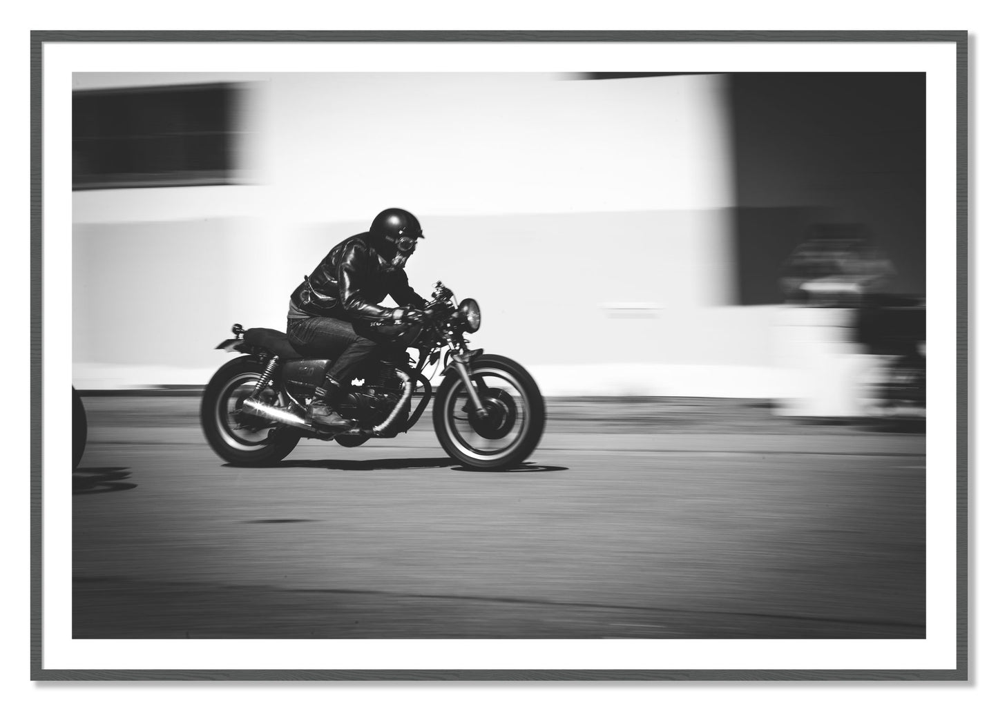 Framed photograph of Moto Blurred by Dylan Ozanich, Grey frame, Borders