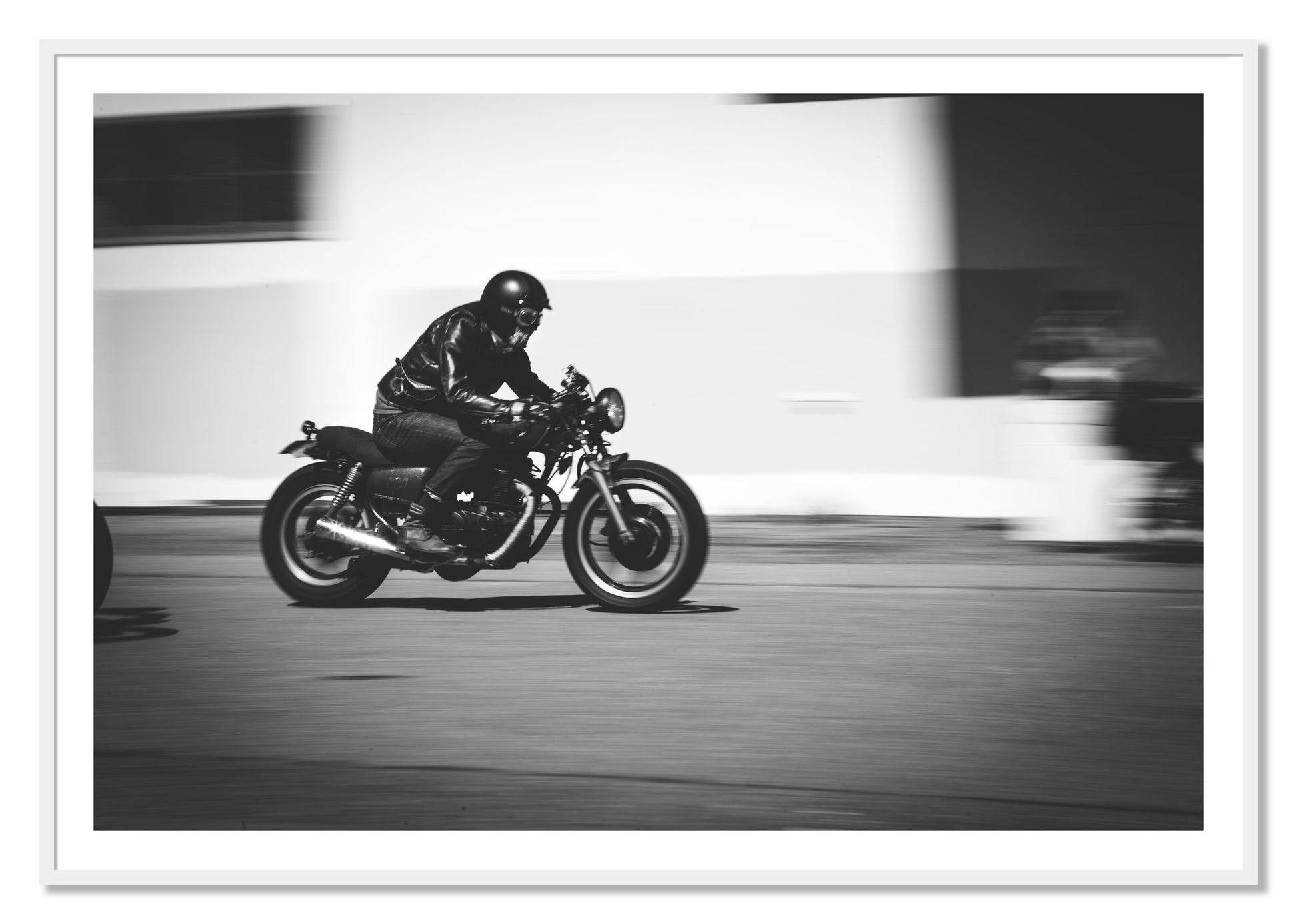 Framed photograph of Moto Blurred by Dylan Ozanich, White frame, Borders