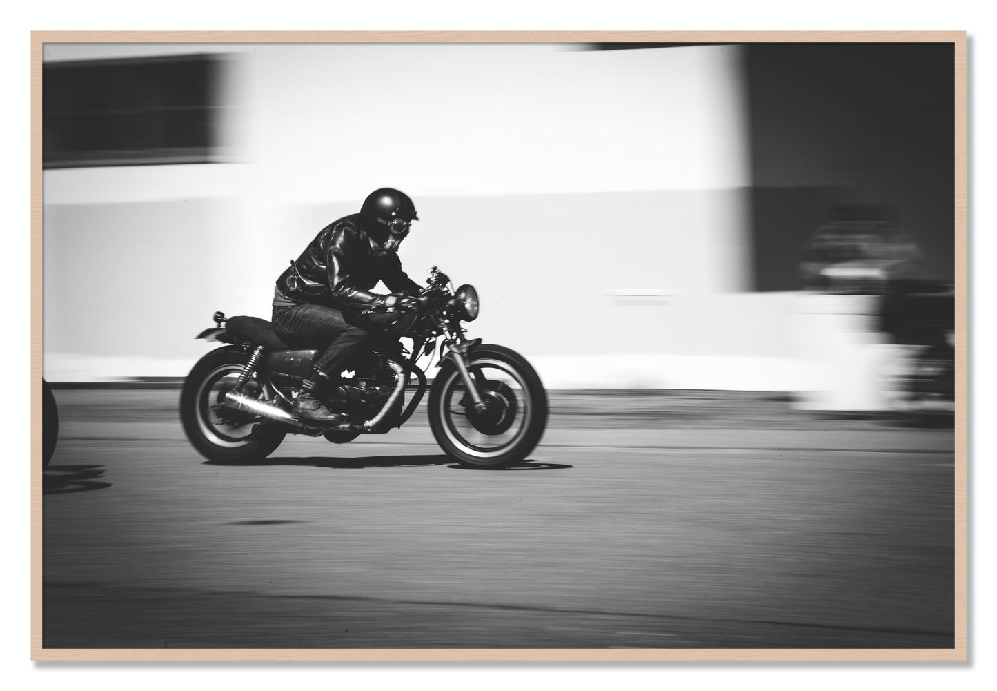Framed photograph of Moto Blurred by Dylan Ozanich, Maple frame, Full Bleed