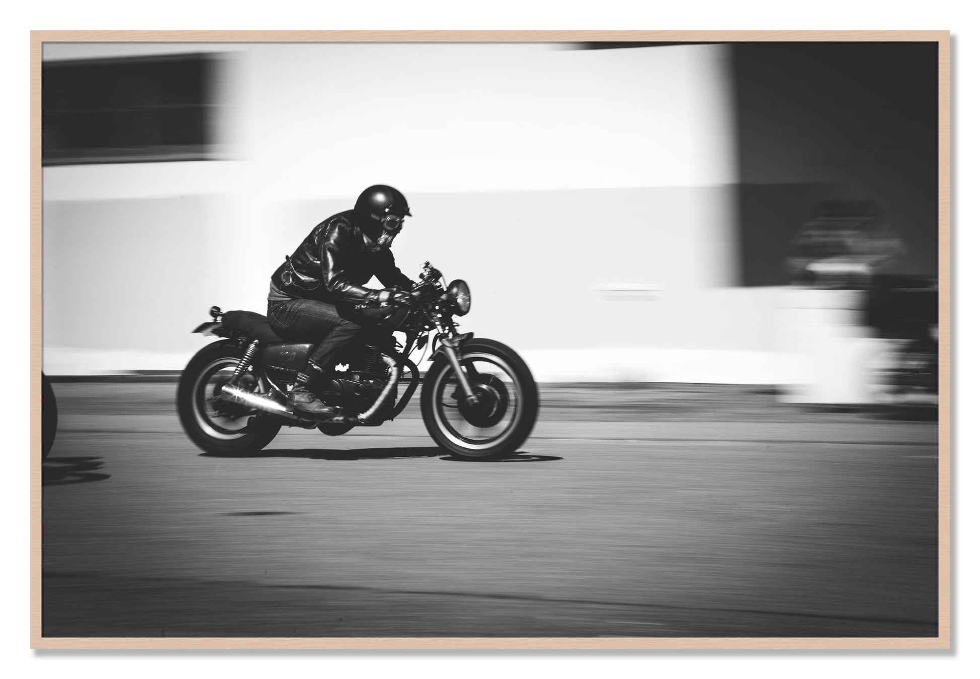 Framed photograph of Moto Blurred by Dylan Ozanich, Maple frame, Full Bleed