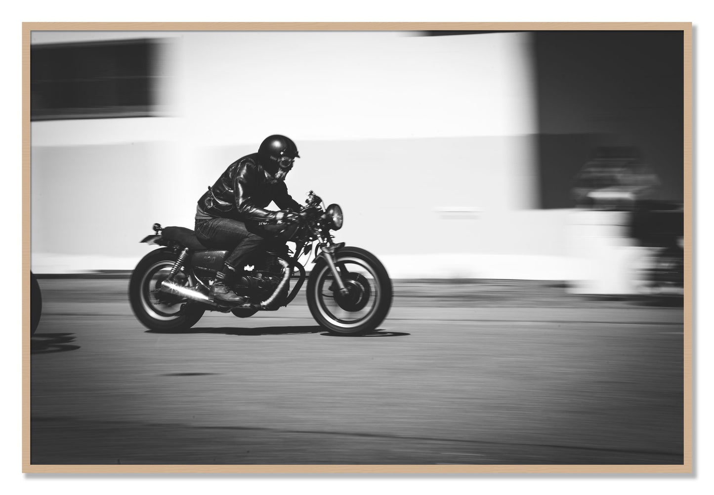 Framed photograph of Moto Blurred by Dylan Ozanich, Oak frame, Full Bleed