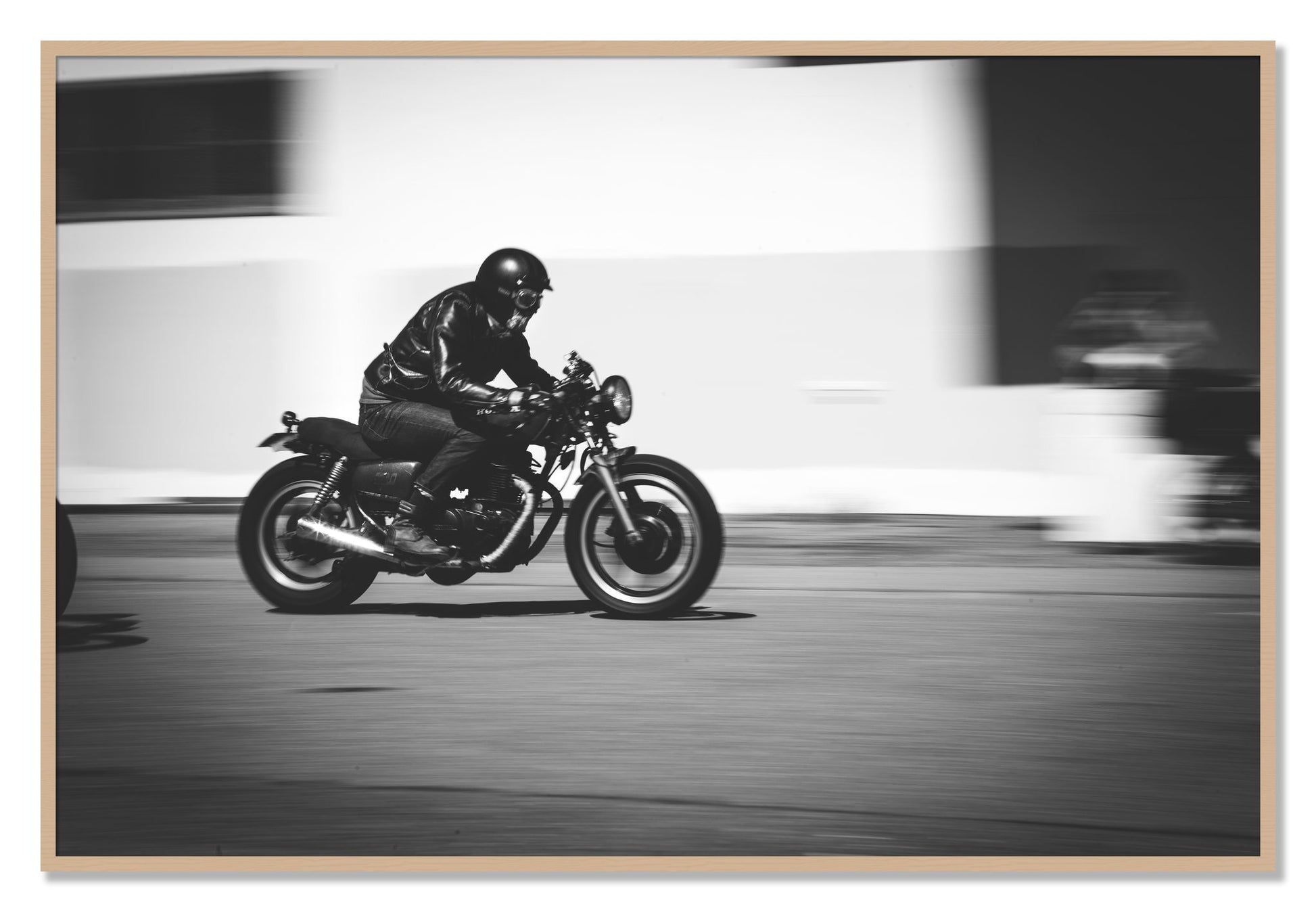 Framed photograph of Moto Blurred by Dylan Ozanich, Oak frame, Full Bleed