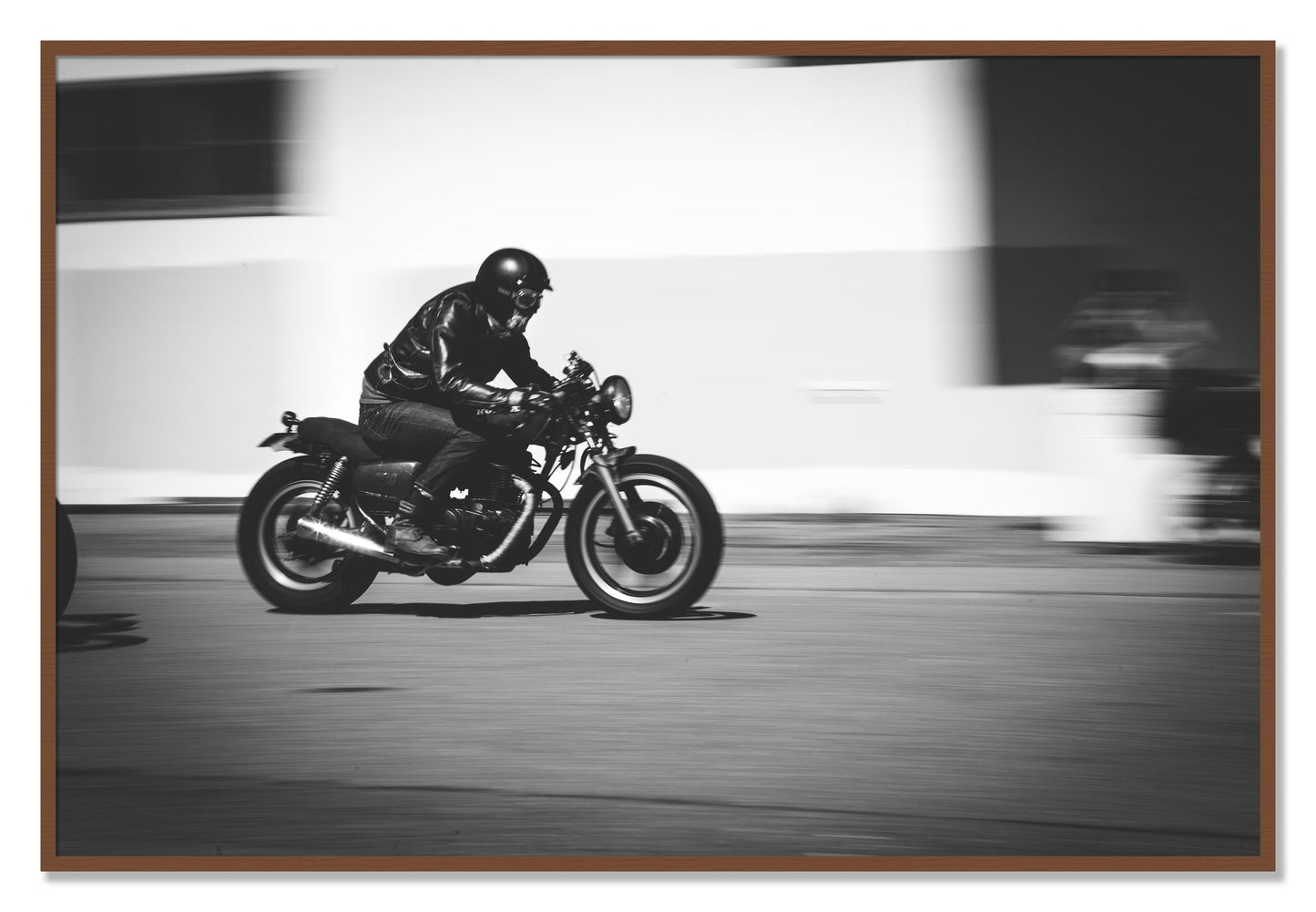 Framed photograph of Moto Blurred by Dylan Ozanich, Walnut frame, Full Bleed