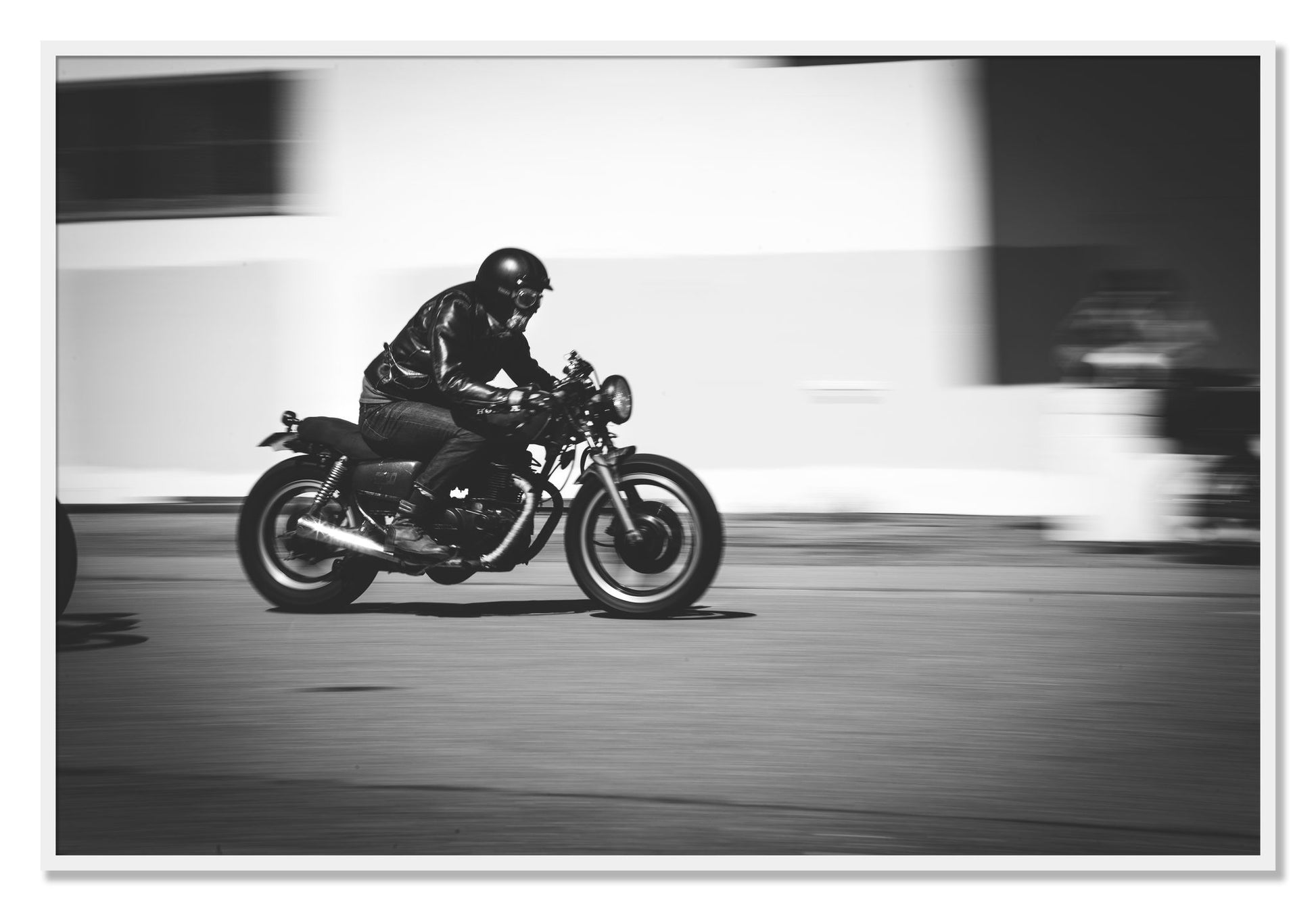 Framed photograph of Moto Blurred by Dylan Ozanich, White frame, Full Bleed