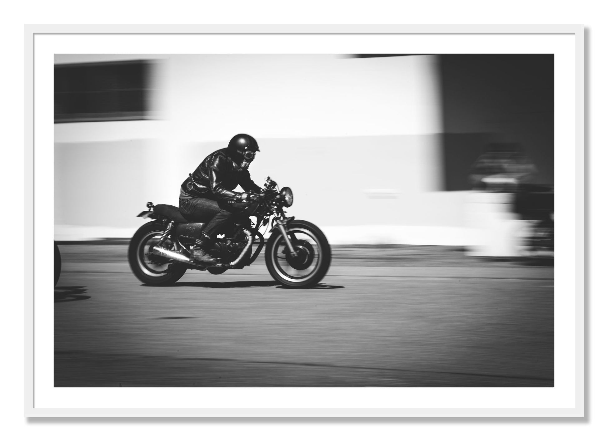 Framed photograph of Moto Blurred by Dylan Ozanich, White frame, Borders